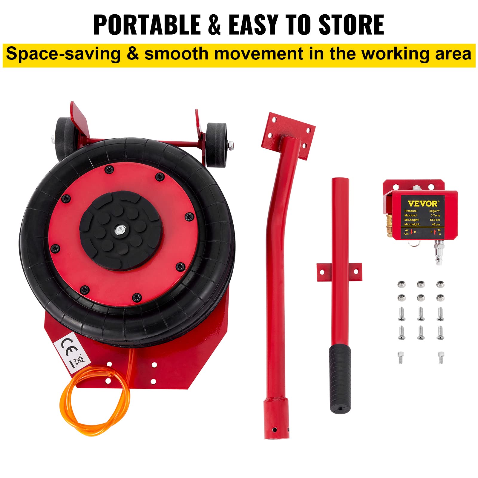 3T Red Air Jack Bag - Heavy Duty Pneumatic Car Jack for Vehicle Lifting - Perfect for Garage, Auto Repair & Emergency Roadside Assistance