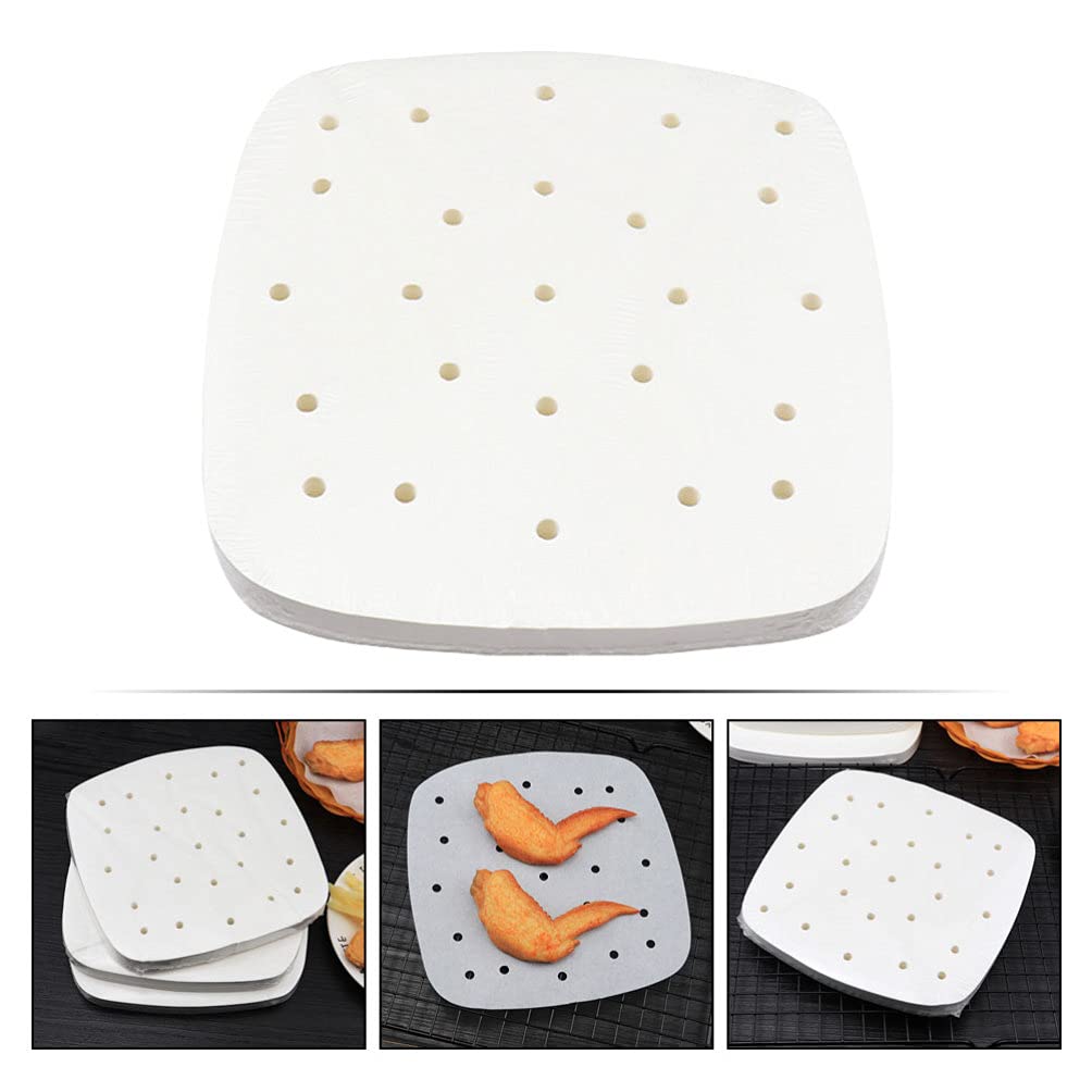 DOITOOL 400pcs Square Perforated Air Fryer Parchment Paper Liners - Nonstick Bamboo Steamer Liner for Air Fryers, Steaming Baskets, Oven Baking & Cooking (18cm) - Perfect for Healthy Meal Prep, Reheating & Crispy Snacks