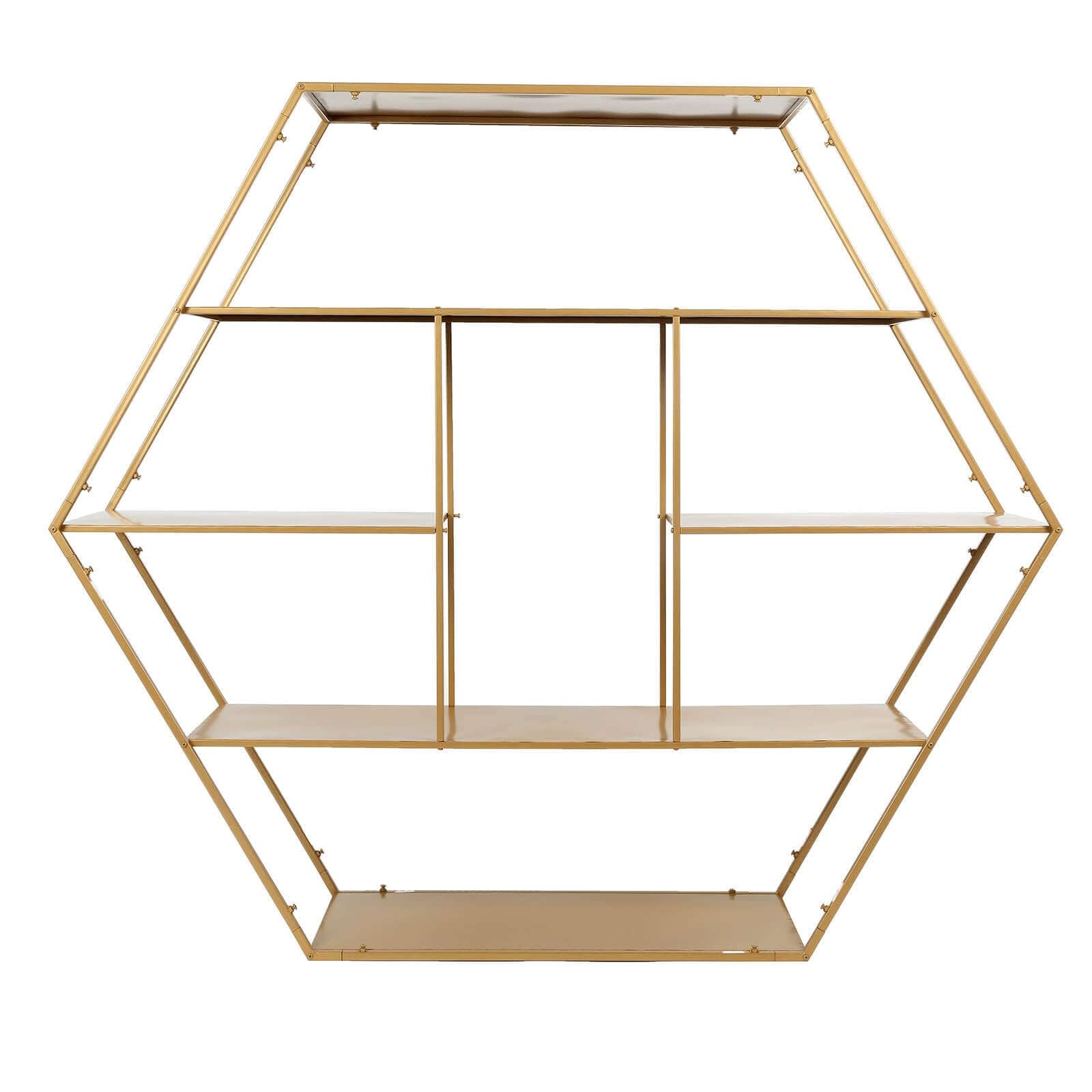 Efavormart 4ft Large Gold Metal Hexagonal Cake Dessert Display Stand - Wedding Arch Backdrop, Balloons Rack, Modern Bookcase - Perfect for Wedding Decor, Party Centerpiece & Home Display