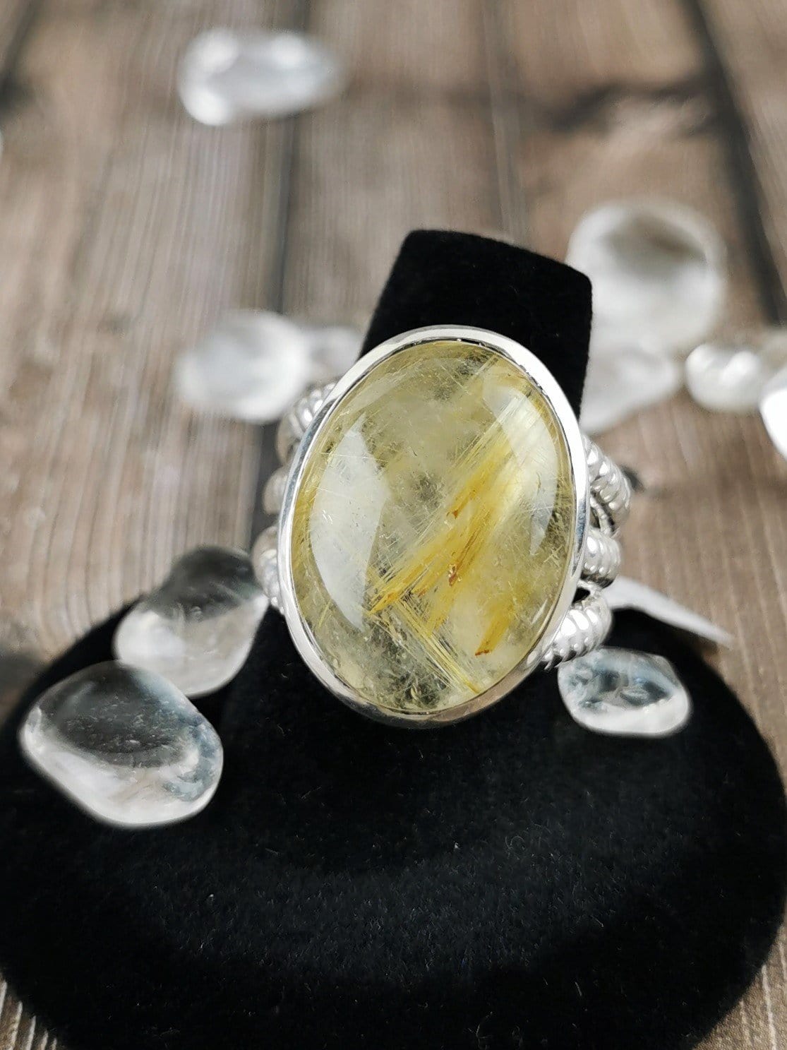 Chunky Rutilated Quartz Sterling Silver Ring for Women - Size 8 - Boho Chic Jewelry for Everyday Wear & Special Occasions