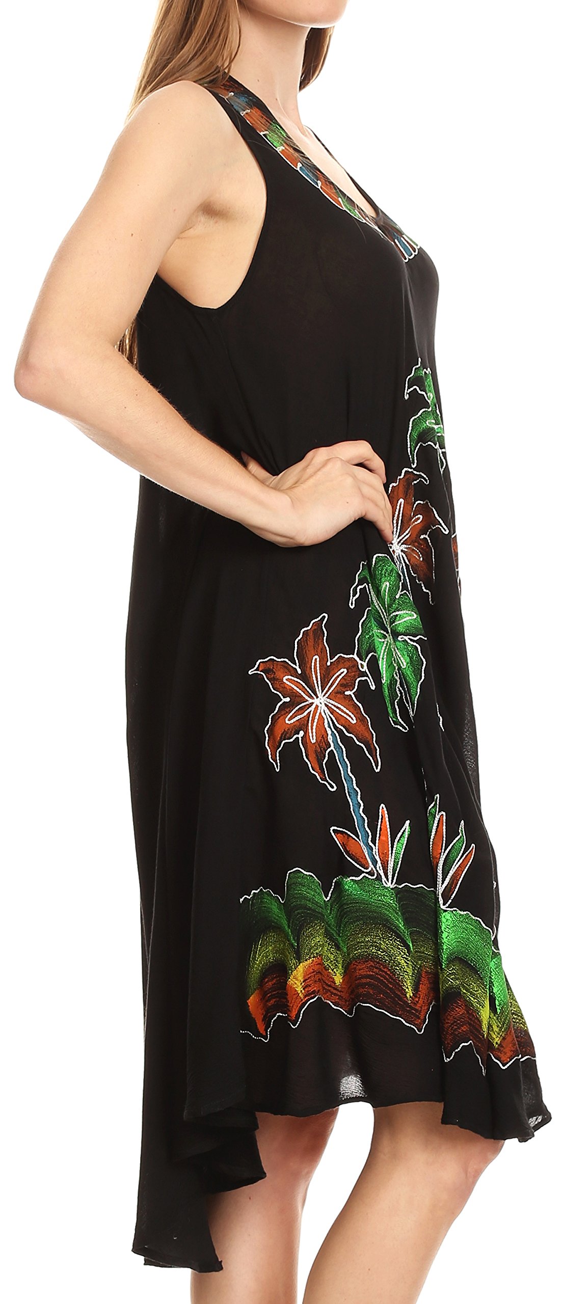 Sakkas Women's Watercolor Palm Tree Print Tank Caftan Short Dress - Beach Cover Up, Summer Vacation, Pool Party, Boho Chic Outfit