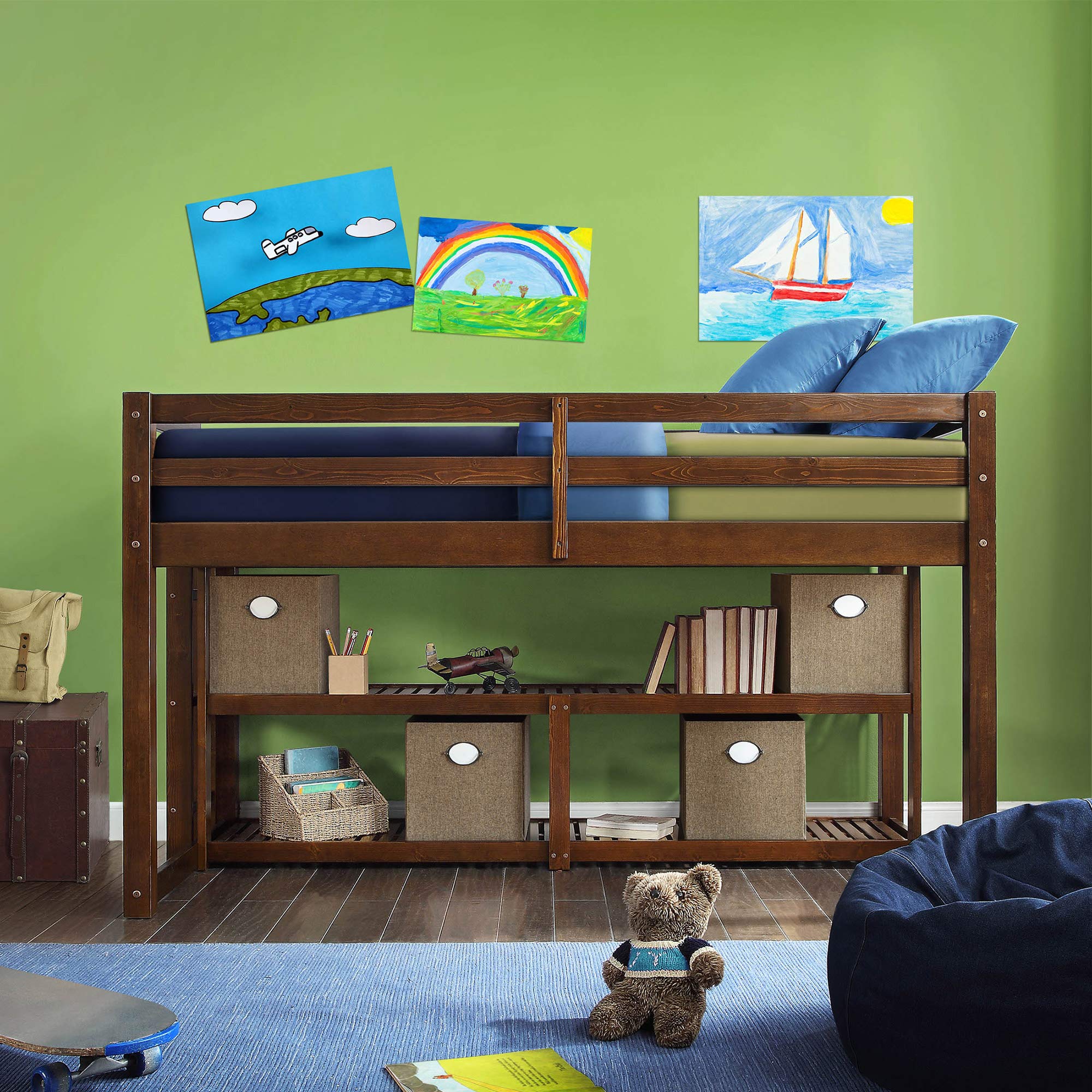 Better Homes & Gardens Twin Loft Storage Bed with Spacious Shelves in Mocha Finish - Space-Saving Kids Bedroom Furniture for Small Rooms & Dorm Organization