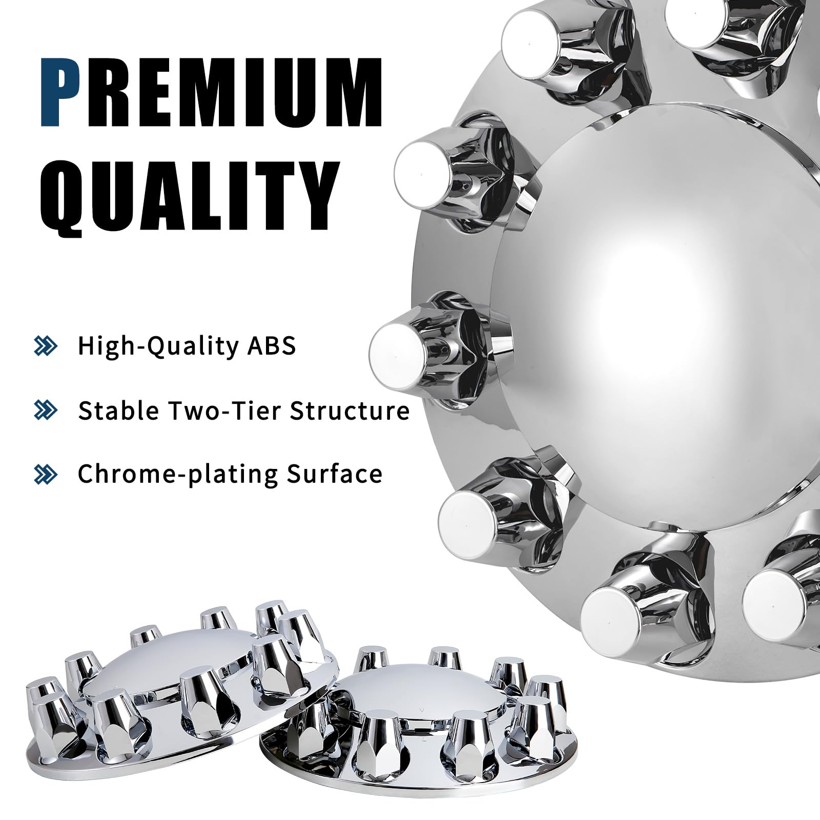 Chrome Semi Truck Wheel Covers - Set of 2 Front & 4 Rear Hub Covers with 33mm Thread-On Lug Nut Covers | Heavy Duty Protection & Style for Peterbilt, Kenworth, Freightliner | Installation Tool Included | Perfect for Long Haul Trucking & Fleet Maintenance