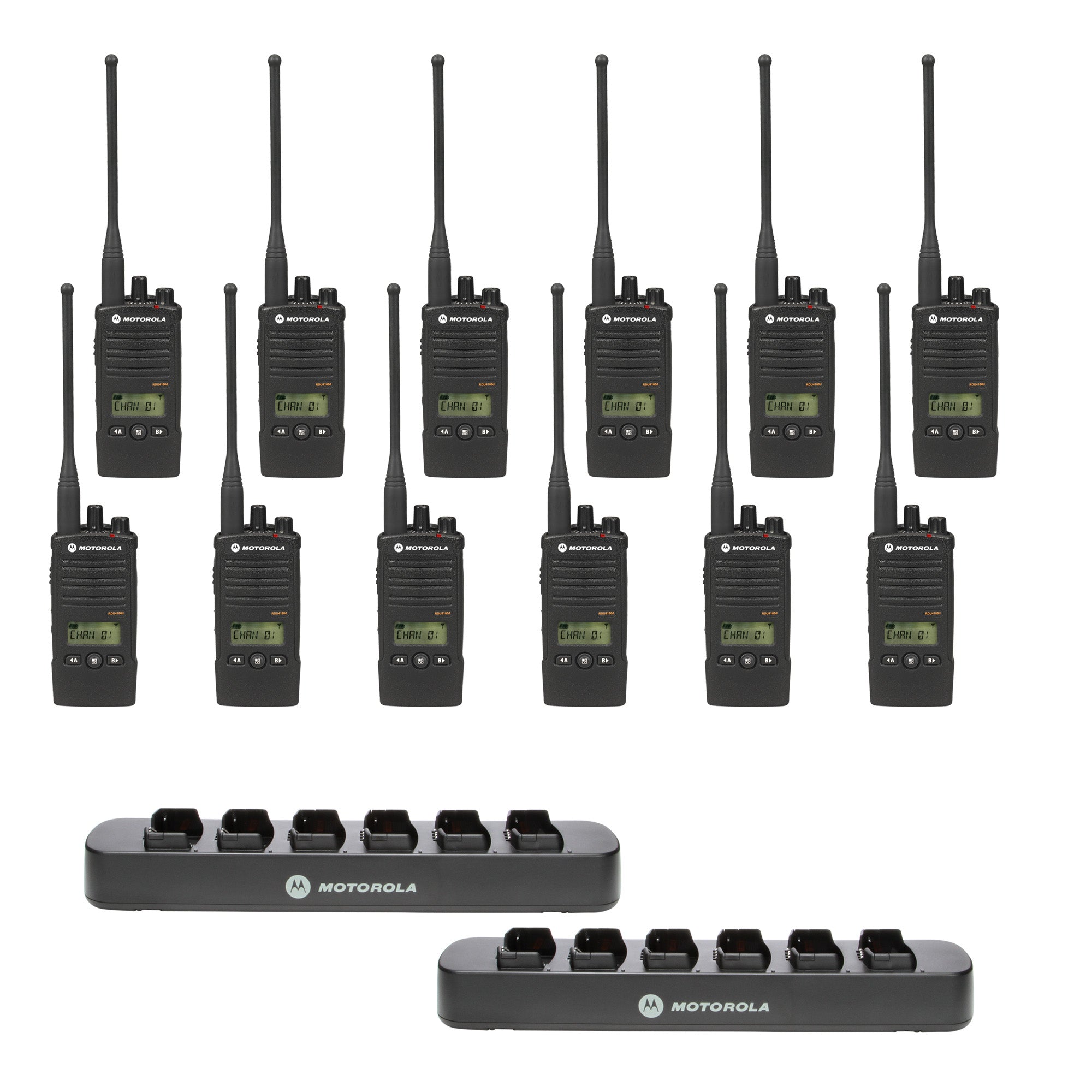 Motorola RDU4160D 12-Pack Two-Way Radios with Multi-Unit Charger - Ideal for Construction, Security & Outdoor Adventures