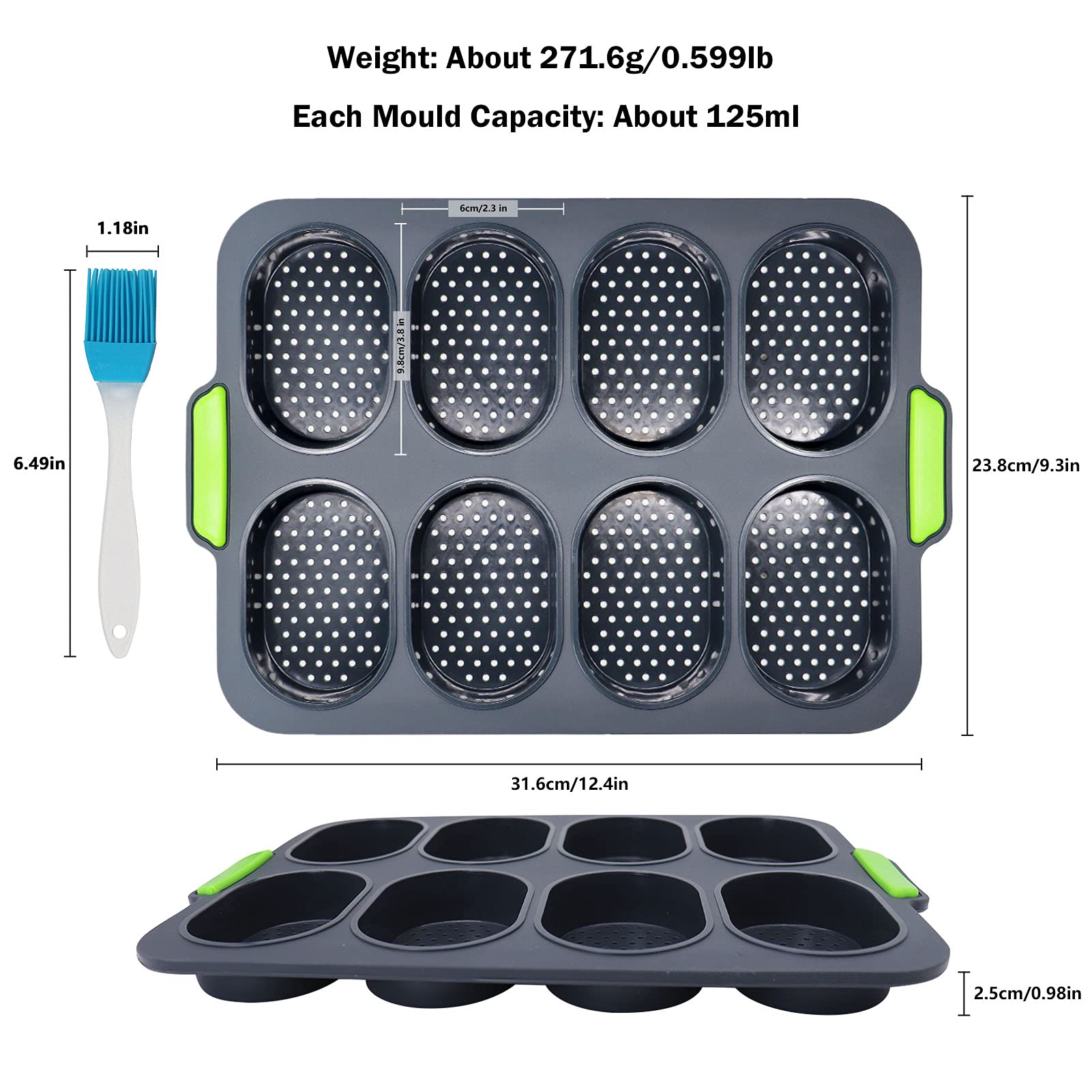 Non-Stick Silicone Mini Baguette Baking Tray - 8 Loaf Perforated Bread Mold Pan for Homemade French Bread (Dark Gray) | Perfect for Baking, Meal Prep & Gift Giving