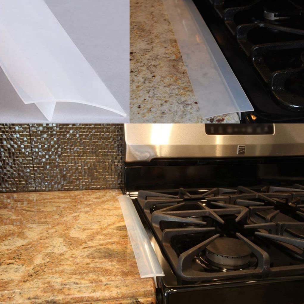 Heat Resistant Silicone Gap Seal Cover for Stove Counter - Transparent Oven Spill Guard, 2pcs - Easy Clean Kitchen Gap Filler for Stove Tops, Countertops & Backsplashes (Perfect for Cooking, Baking & Kitchen Safety)