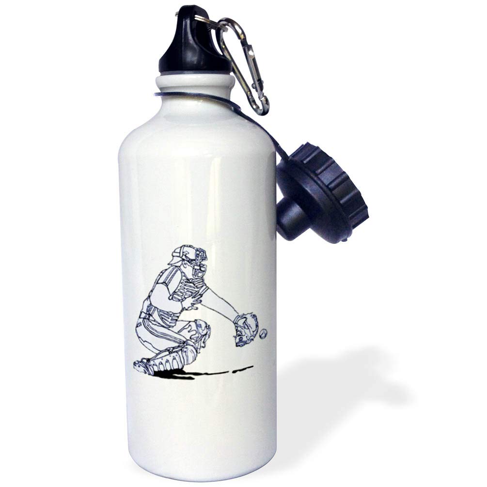 3D Rose Blue Baseball Catcher Sports Water Bottle - 21 oz Insulated Stainless Steel Bottle for Gym, Workout & Outdoor Activities - Perfect for Baseball Fans & Athletes