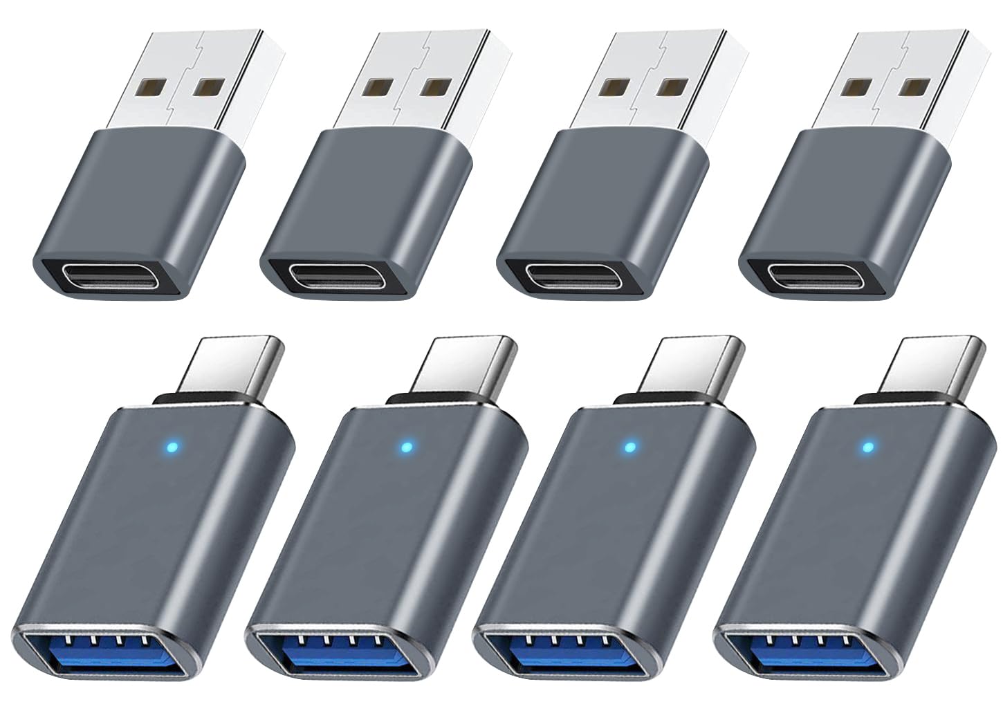 8-Pack USB C to USB 3.0 Adapter - Type C Male to USB Female & USB C Female to USB Male OTG Converter - Compatible with Laptops, Desktops, Projectors, Chargers - Perfect for Office, Travel & Home Use (Gray)