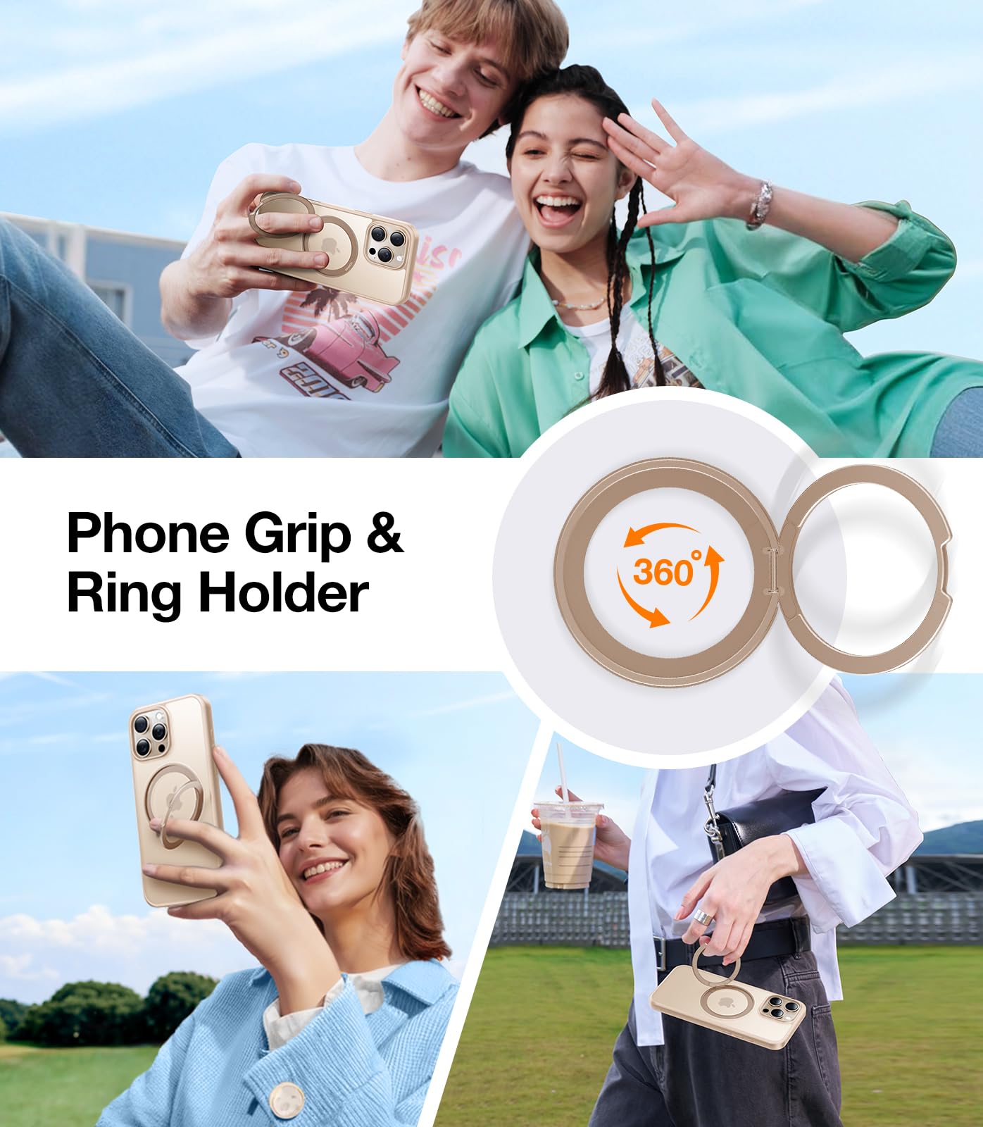 TORRAS 360° Rotatable Magnetic Ring Stand Case for iPhone 16 Pro Max (6.9