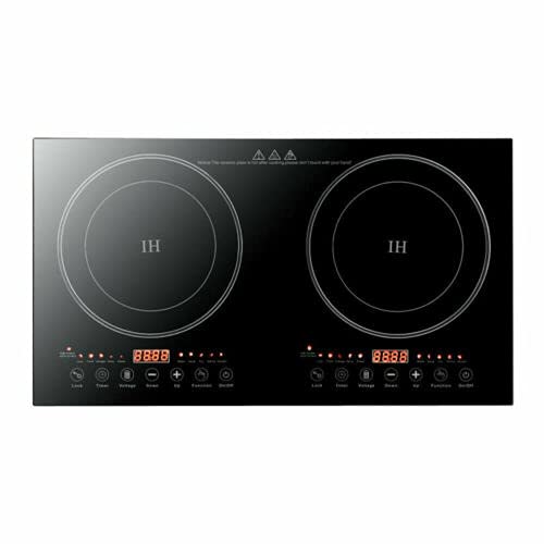 1200W Dual Induction Cooktop - Portable Electric Stove Burner with Black Crystal Panel, 2 Burner Countertop Induction Cooker for Home & Kitchen - Perfect for Boiling, Frying, and Everyday Cooking