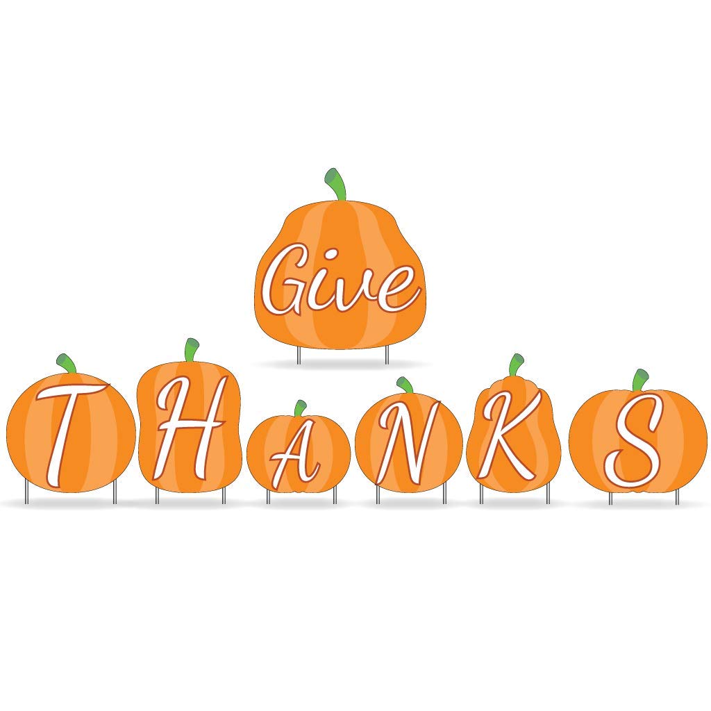 VictoryStore Thanksgiving Yard Signs - 7-Piece Pumpkin Give Thanks Outdoor Lawn Decor Set with Short Stakes | Fall Harvest, Autumn Porch & Front Yard Decorations for Holiday Season