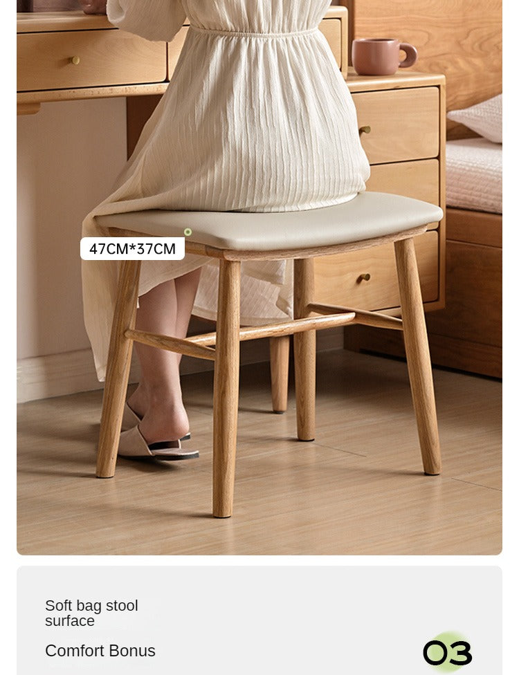 Solid Oak Wood Modern Dressing Stool - Elegant Vanity Seat with Storage for Bedroom & Bathroom | Perfect Makeup Stool, Shoe Bench & Home Decor
