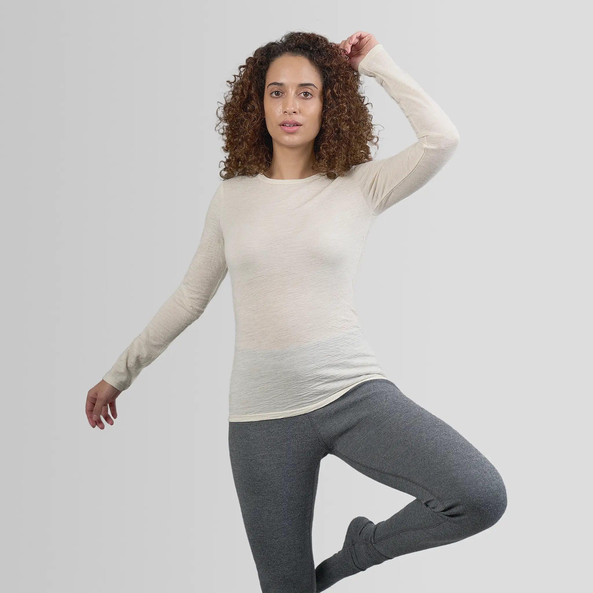 Ultralight Women's Alpaca Wool Long Sleeve T-Shirt - 160 GSM Soft & Warm Base Layer for Winter Hiking, Yoga & Casual Wear