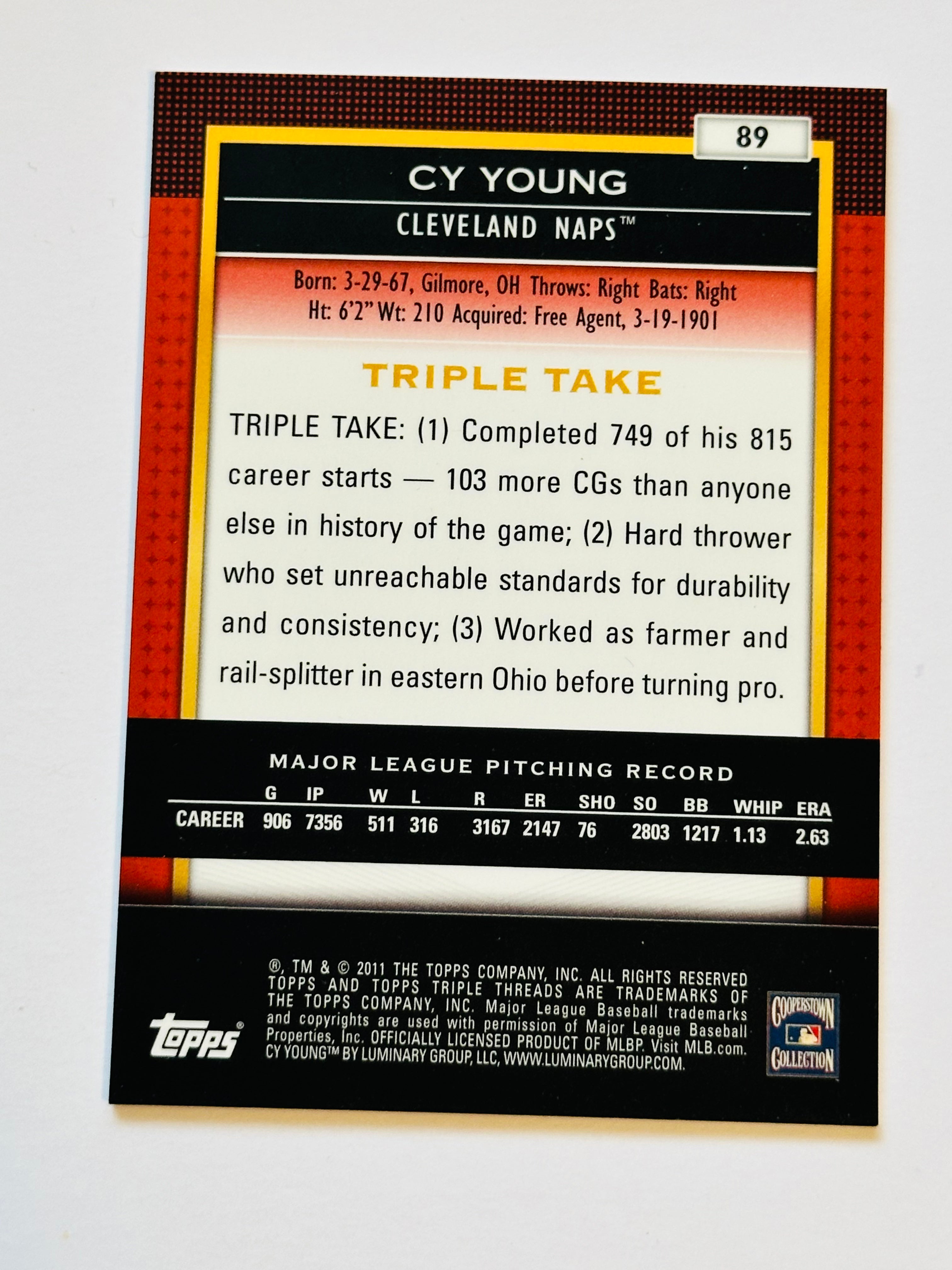 2011 Cy Young Triple Threads Numbered Baseball Insert Card - Rare Collectible for Sports Memorabilia & Trading Card Enthusiasts