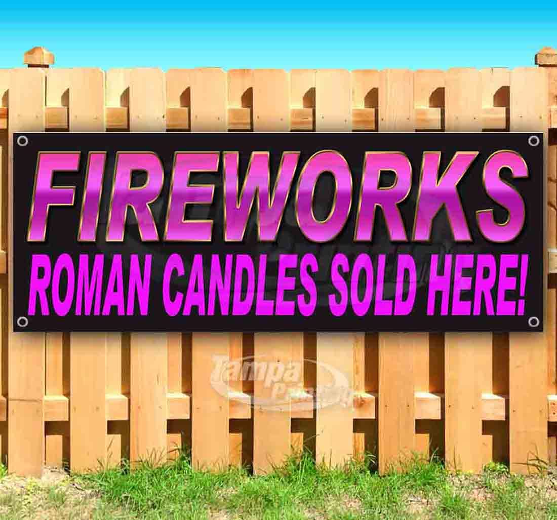 13 oz Heavy-Duty Vinyl Fireworks Candles Banner - Single-Sided with Metal Grommets | Durable Non-Fabric Sign for Party Decorations & Holiday Celebrations