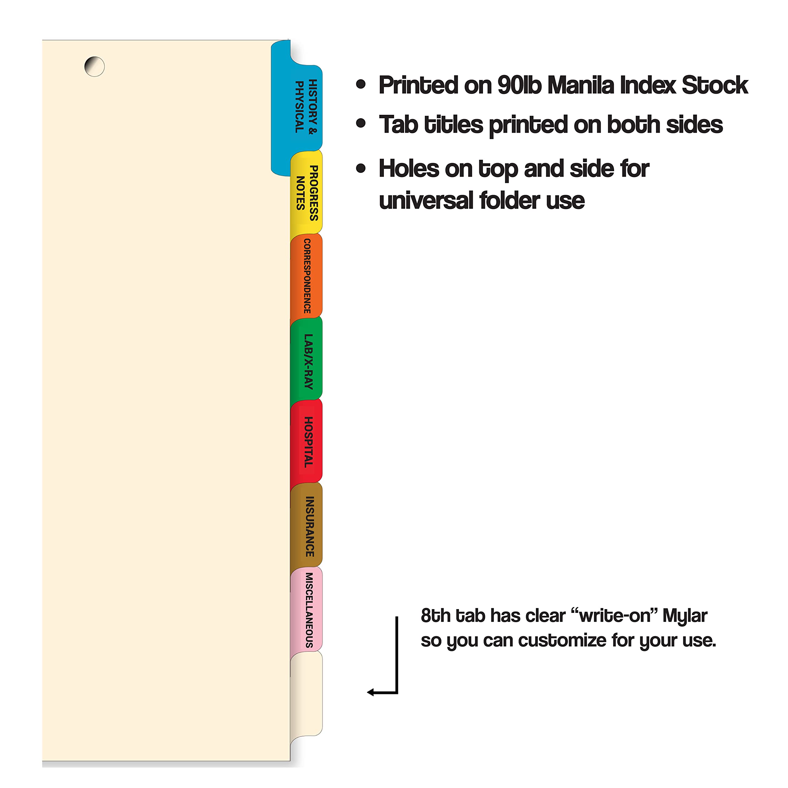 Doctor Stuff - Medical File Divider Set with Side Tabs & Fasteners (20 Sets of 8 Tabs) - Perfect for Hospital Records, Patient Charts & Medical Office Organization