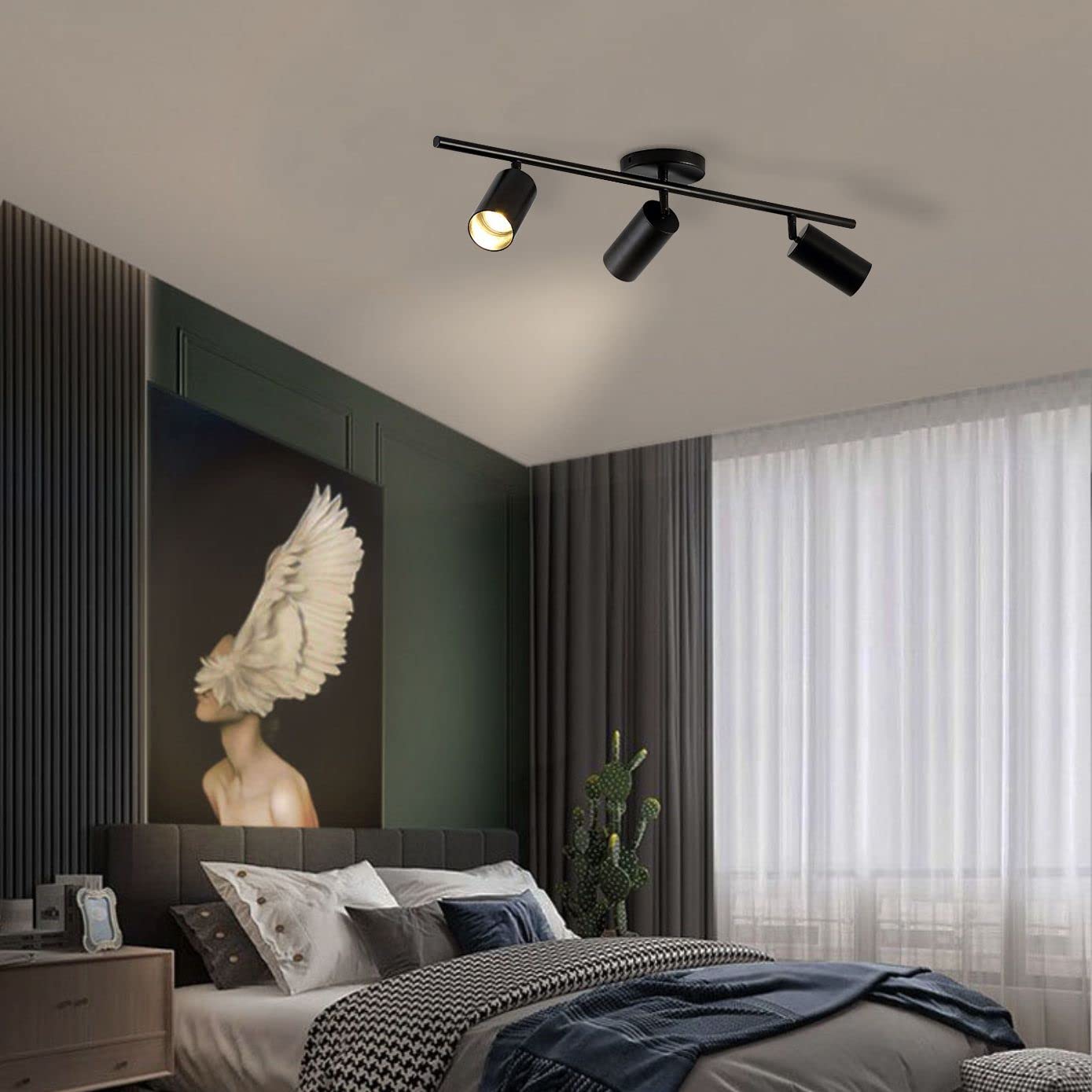 BOKT Modern Matte Black 3-Light Adjustable LED Track Lighting Kit - Industrial 3-Way Flush Mount Ceiling Spotlight Fixture for Living Room, Kitchen & Retail Stores