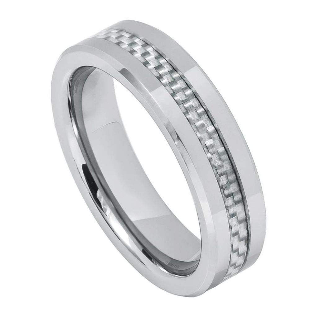 Premium High Polish Tungsten Eternity Ring with Carbon Fiber Inlay & Beveled Edge - Durable Scratch Resistant Wedding Band for Men (Multiple Colors Available) - Perfect for Engagements, Anniversaries and Everyday Wear