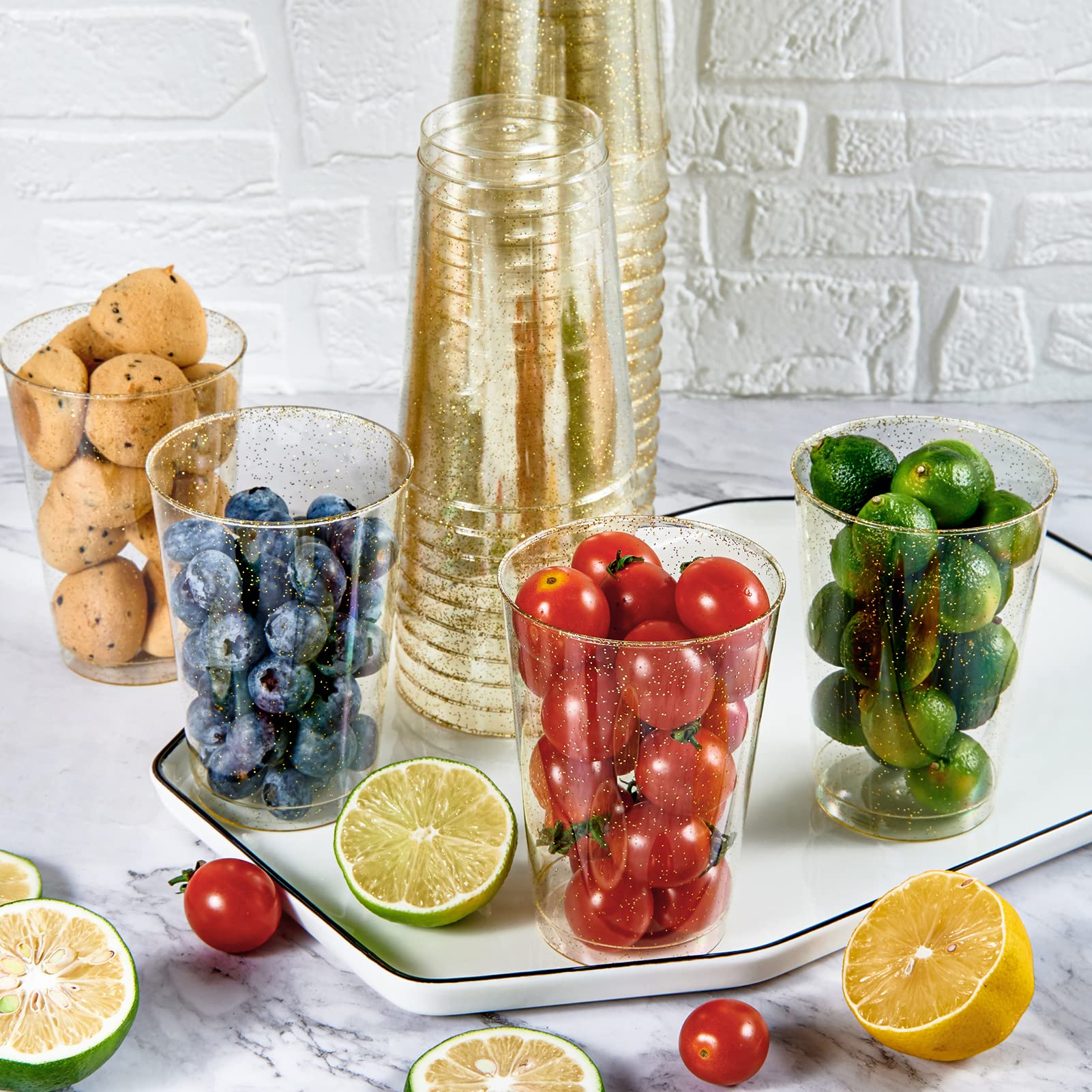 JOLLY CHEF 100 Pack 12 oz Gold Plastic Cups - Heavy Duty Disposable Party Cups for Weddings, Thanksgiving, Christmas & Events - Elegant Drinkware for Cocktails, Champagne, Beverages at Celebrations