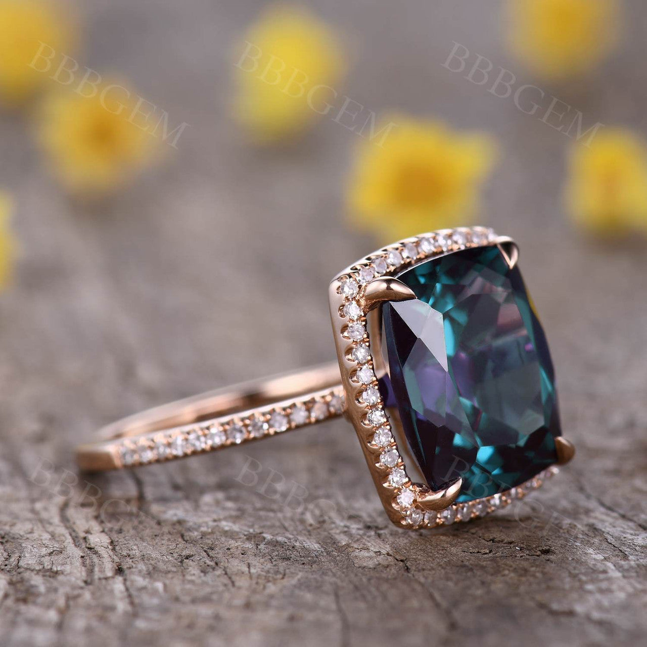4.5 Carat Cushion Cut Alexandrite Engagement Ring with Diamond Wedding Band - Perfect for Proposals, Anniversaries & Bridal Jewelry Sets