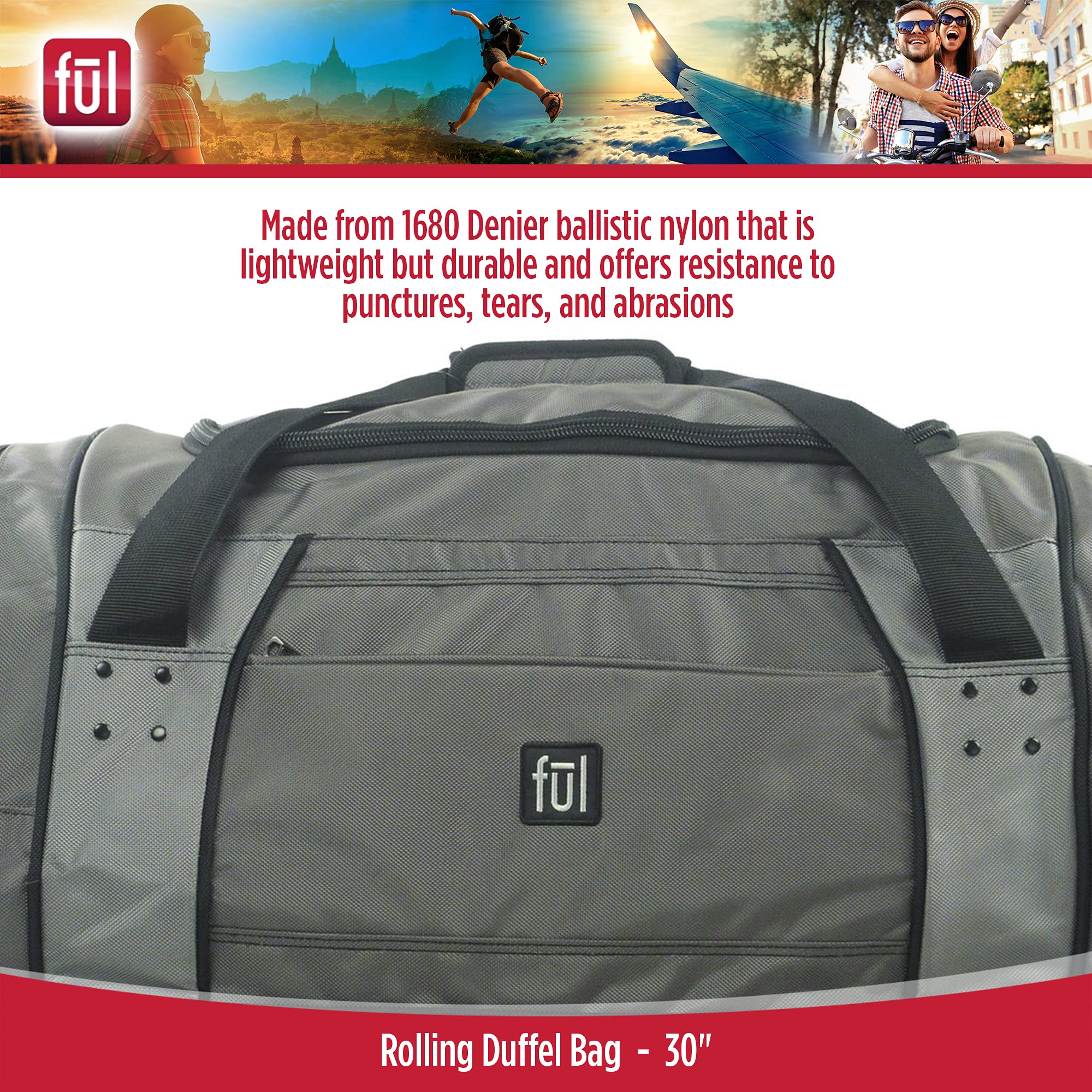 FUL Unisex-Adult 30 Inch Rolling Duffel Bag with Wheels - Large Travel Luggage for Men & Women - Perfect for Air Travel, Gym, Sports Equipment & Weekend Getaways