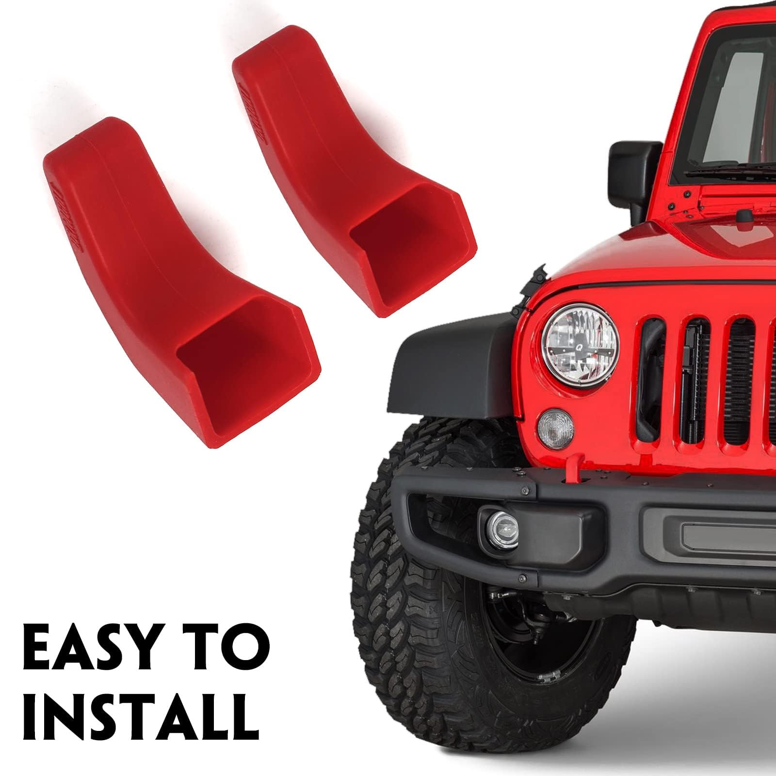 Upgraded Factory Bumper Tow Hook Covers for Jeep Wrangler JK JL Gladiator TJ (2007-2022) - Red Protective Accessories for Off-Roading & Daily Driving