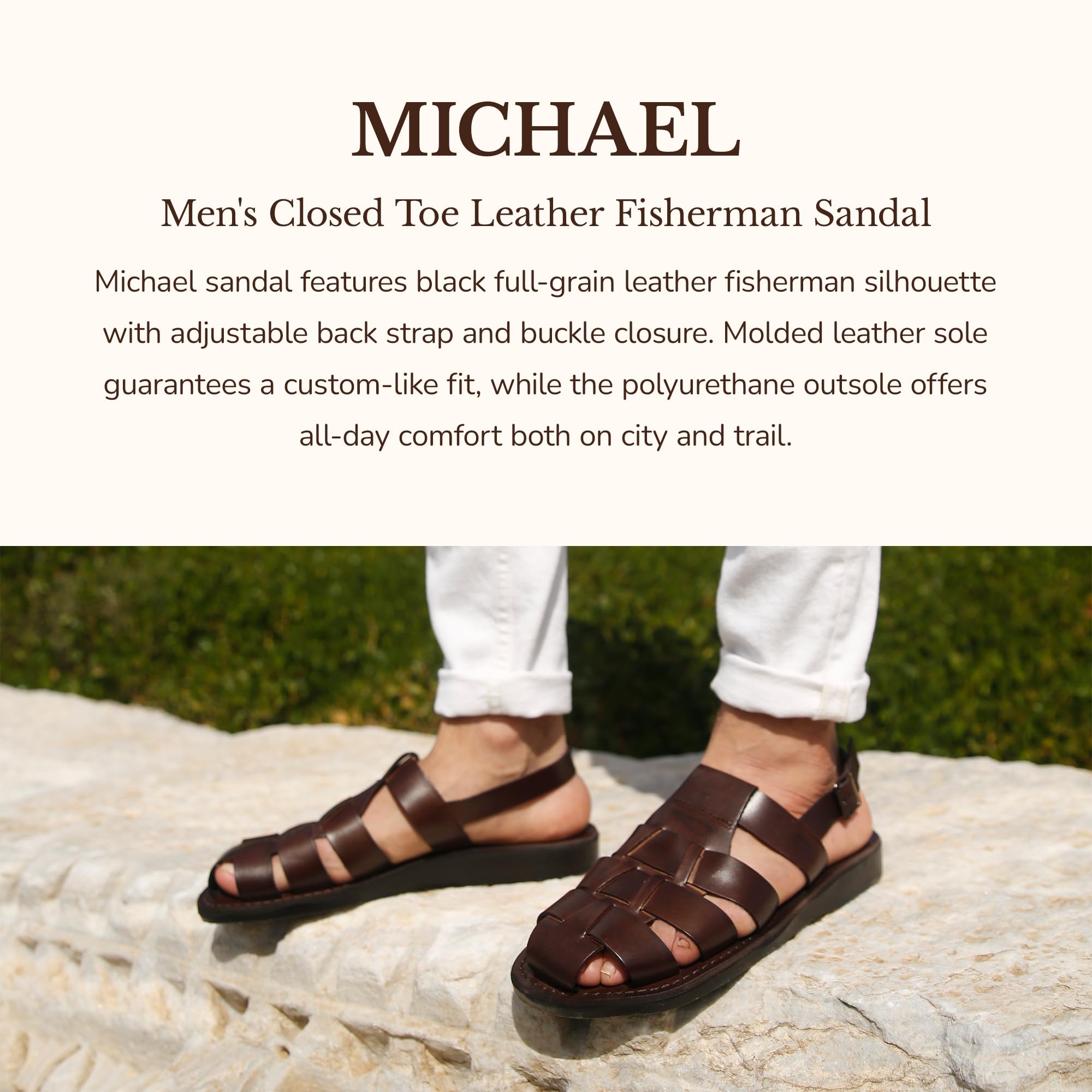 Michael Men's Closed Toe Leather Fisherman Sandals - Comfortable & Durable Casual Footwear for Summer, Beach, and Outdoor Activities