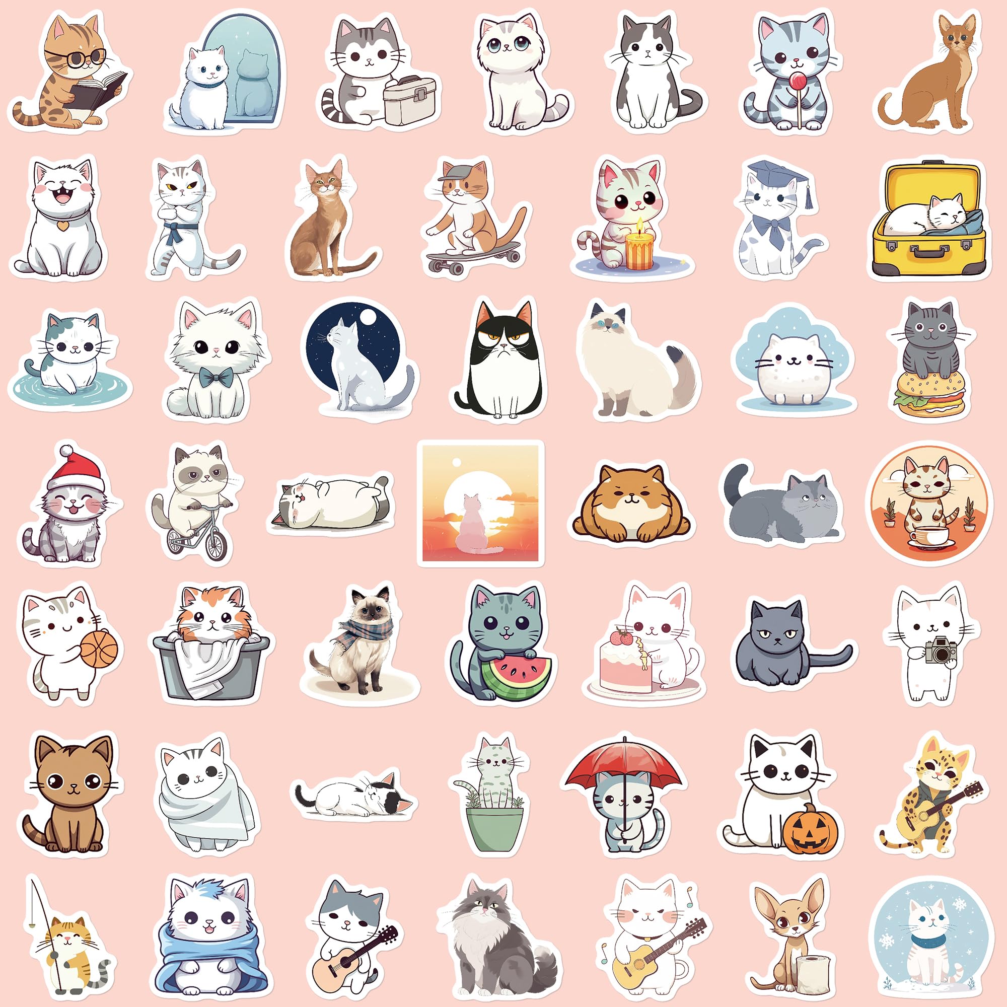 102 Pcs Funny Cat Stickers - Cute Vinyl Waterproof Decals for Teens, Adults & Kids - Perfect for Water Bottles, Laptops, Skateboards & DIY Crafts - Durable Adhesive for School, Office & Home Decor