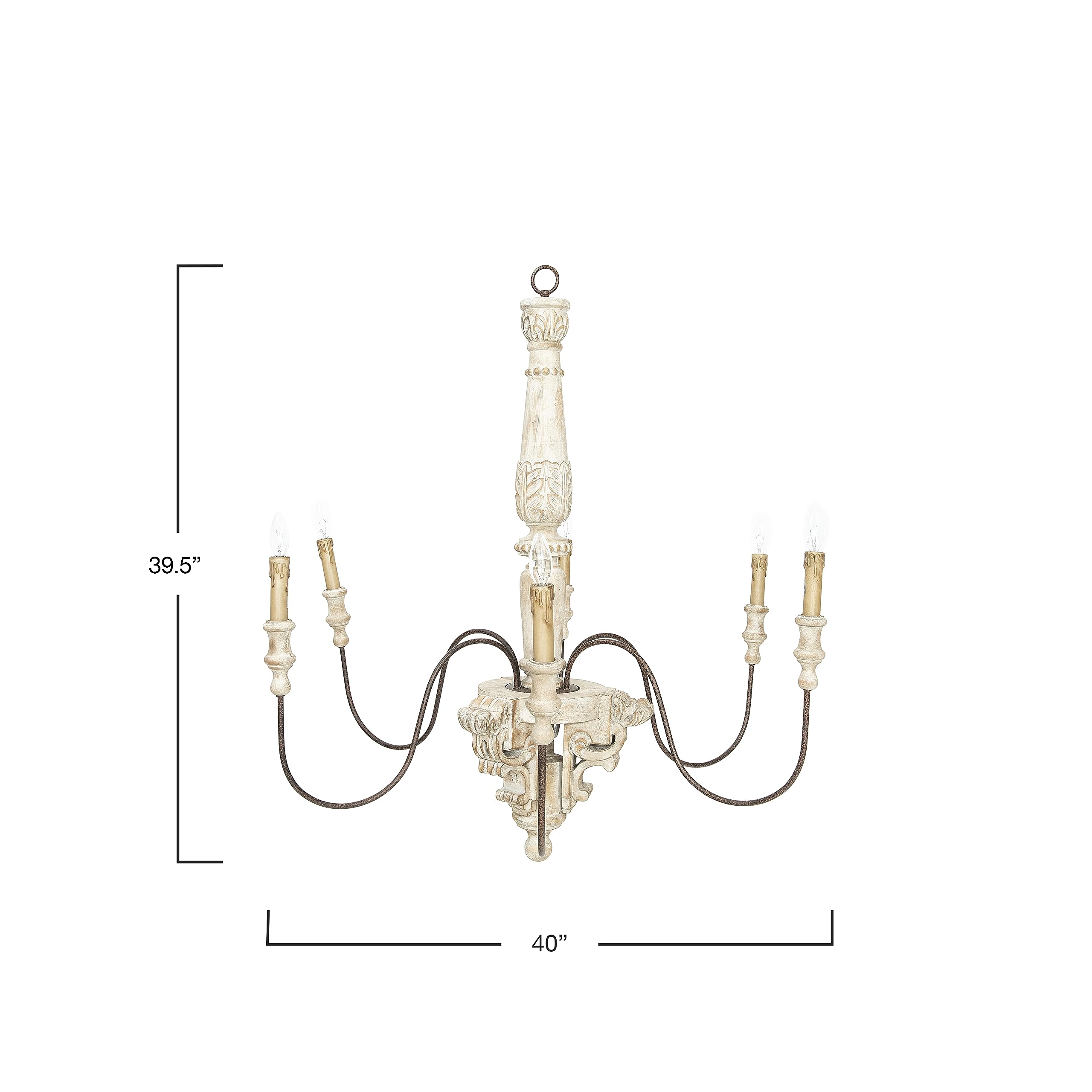 Creative Co-Op 6-Light Wood & Metal Chandelier in Off-White - Rustic Farmhouse Ceiling Lighting Fixture for Dining Room, Bedroom, or Living Room