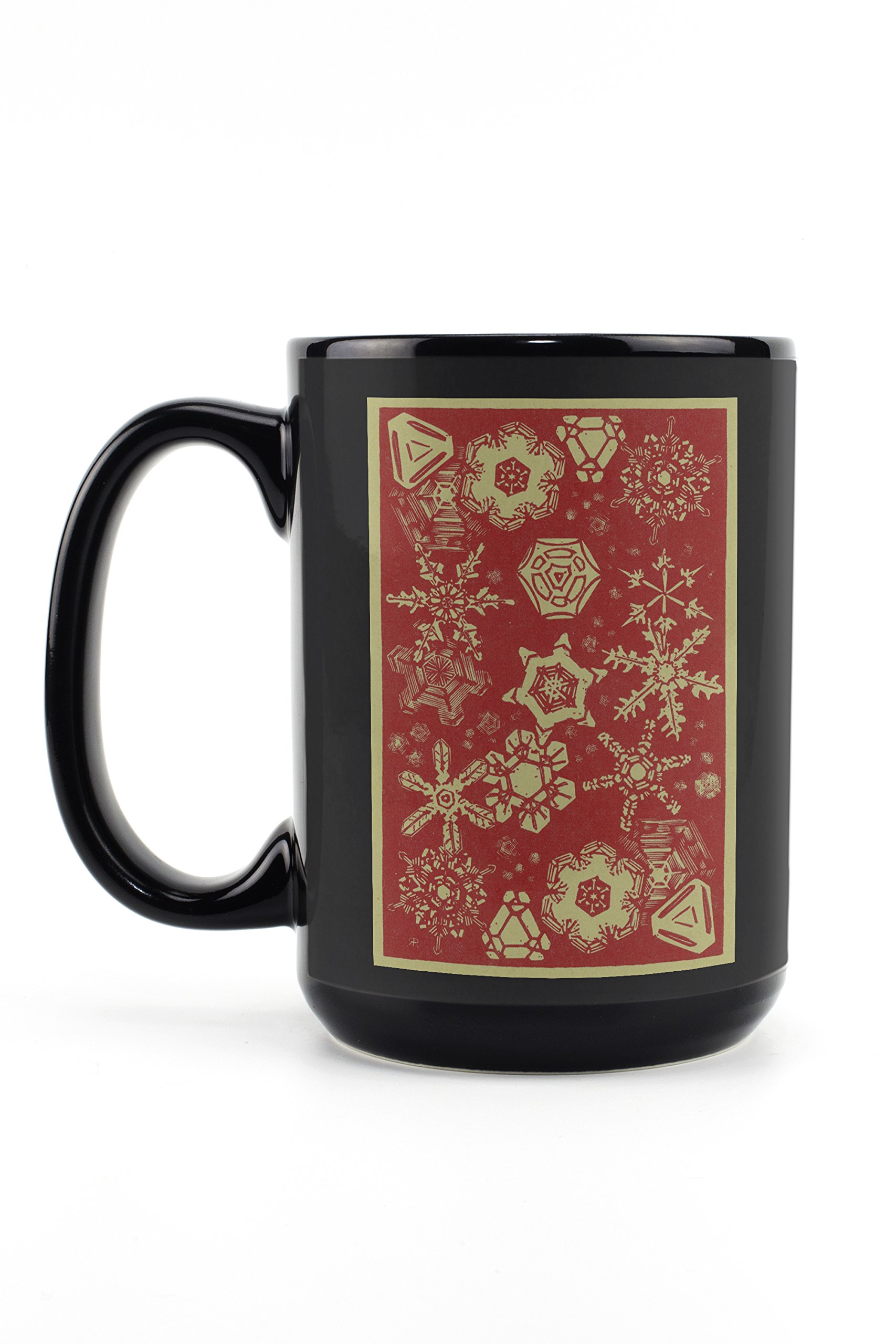 Lantern Press Snowflake Design Red Magazine-Style 15oz Black Ceramic Coffee Mug - Microwave & Dishwasher Safe - Perfect for Hot Tea, Office Use & Winter Gifts