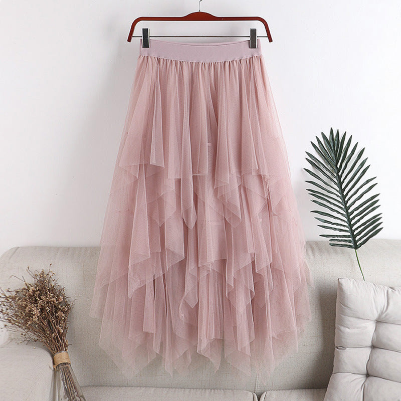 High Waisted Multi-Layer Irregular Mesh Cake Skirt - Mid Length Party Skirt for Women | Perfect for Weddings, Dances & Special Occasions