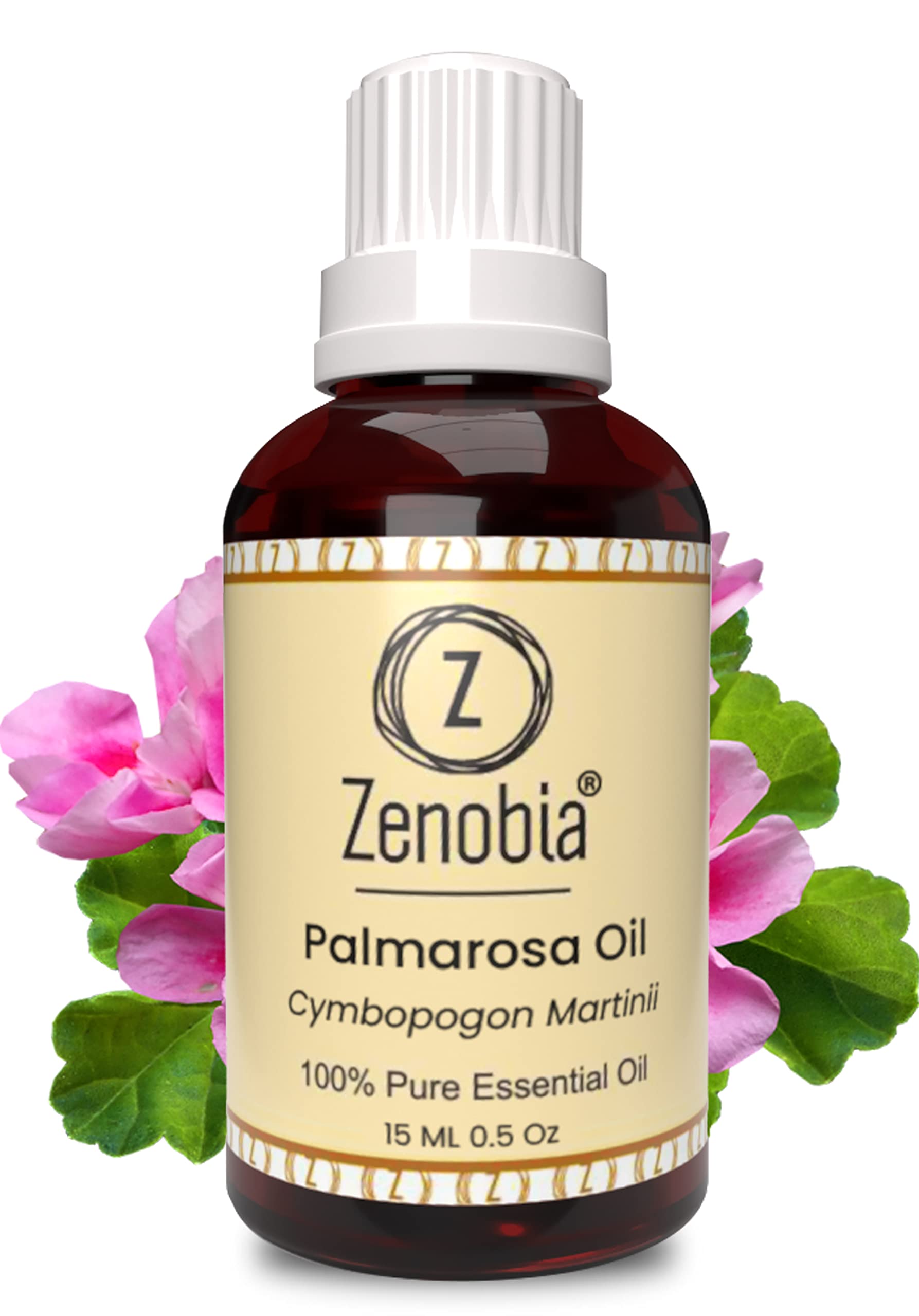 Zenobia Palmarosa Essential Oil - 100% Pure Natural Therapeutic Grade Oil for Hair Growth, Beard Care, Face & Skin Moisturizer (15ml) - Perfect for Aromatherapy, Massage & DIY Beauty Products