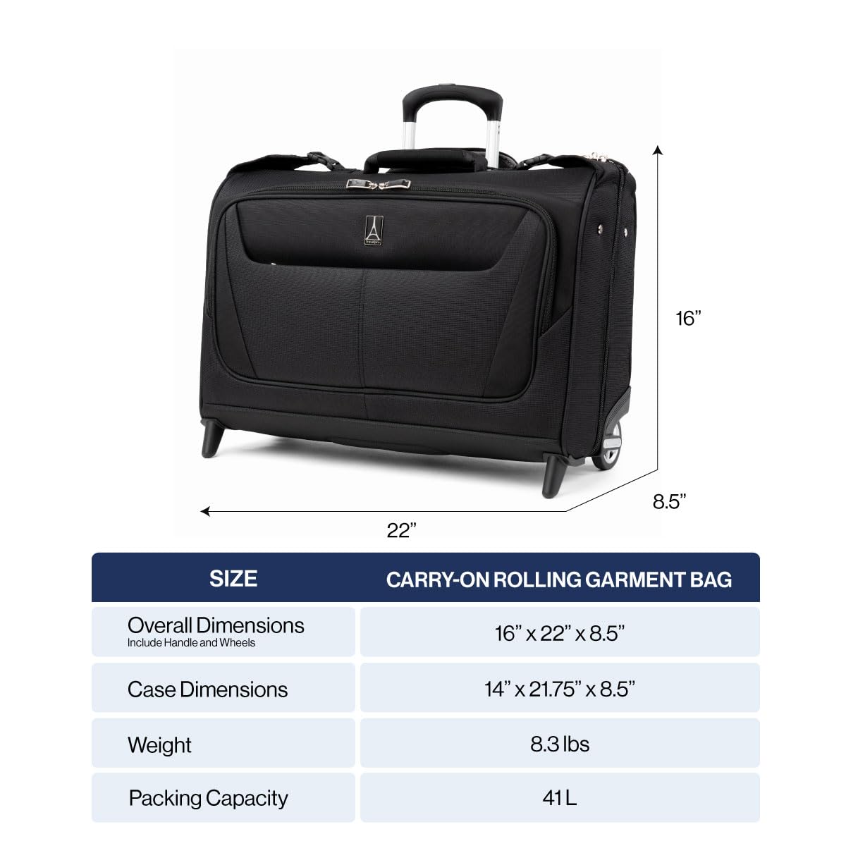 Travelpro Maxlite 5 Lightweight 22-Inch 2-Wheel Rolling Carry-On Garment Bag for Men & Women - Perfect for Business Travel & Weekend Getaways (Black)