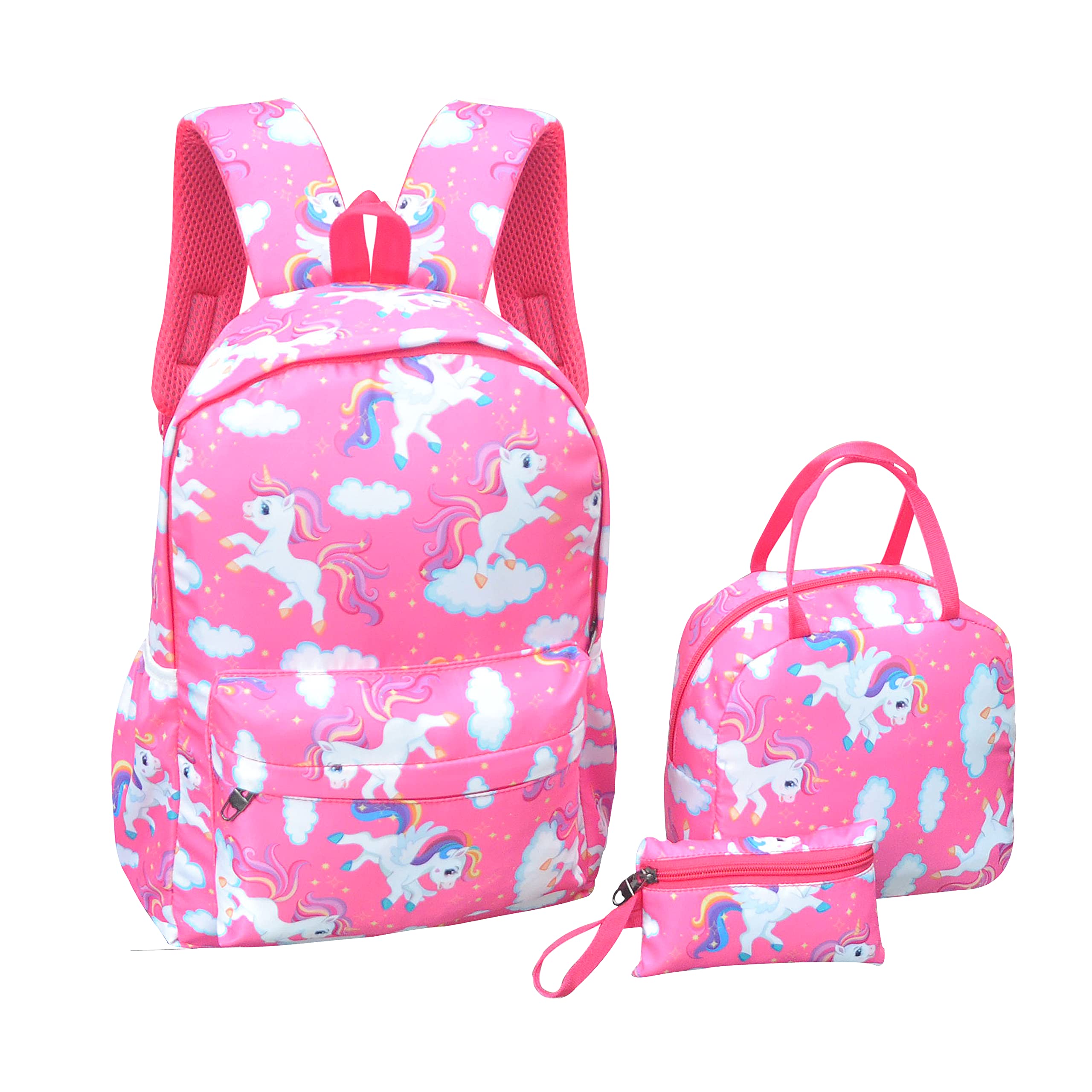 Happile Pink 23L Kids School Backpack Set - 3 Piece Combo with School/Picnic Bag, Sling Bag & Pencil Pouch for Boys & Girls Ages 5-8 | Perfect for School, Travel & Outdoor Activities