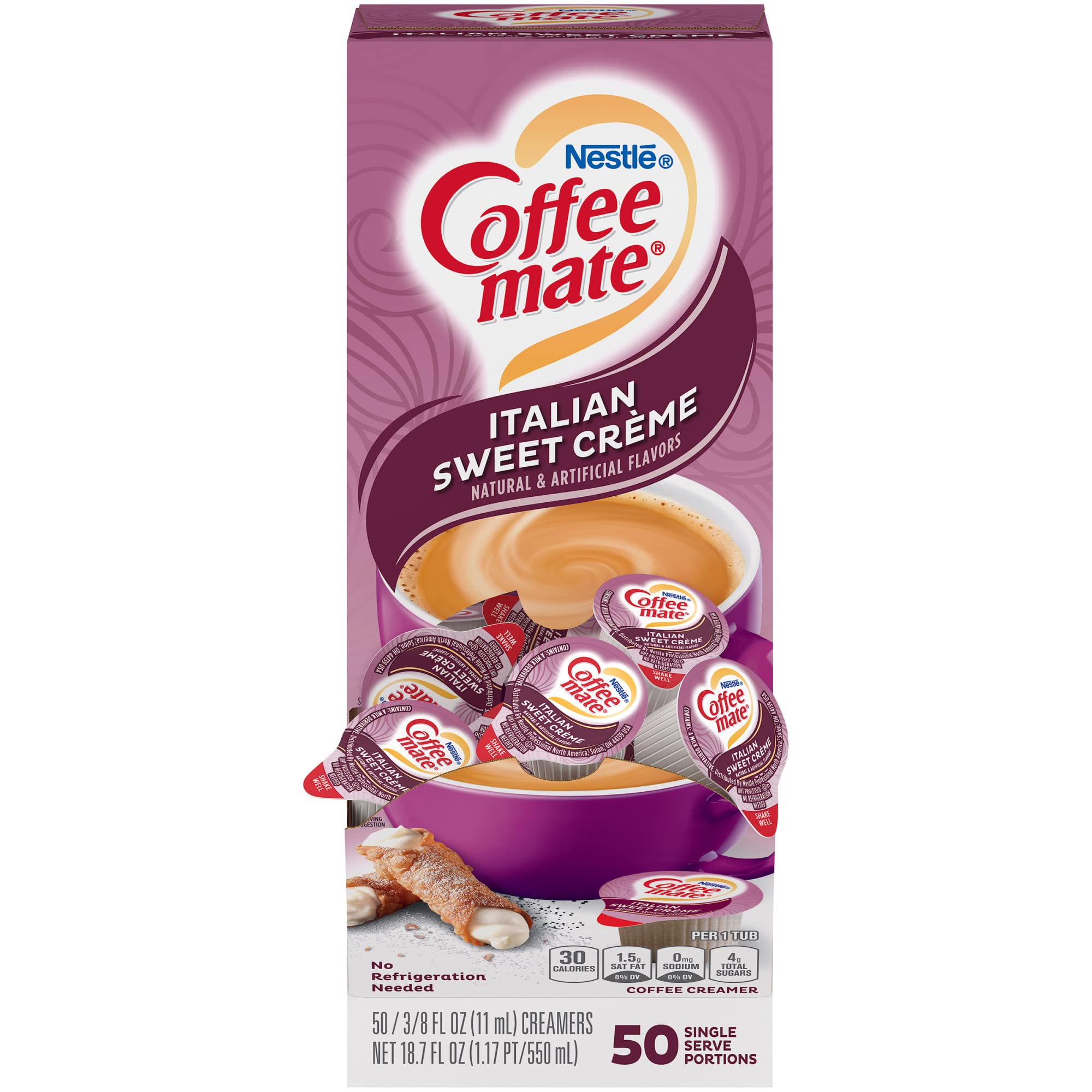 Coffee-Mate Italian Sweet Creme Liquid Coffee Creamer, 0.375 oz Single-Serve Cups (50 Count) - Perfect for Office Coffee Stations, Cafes & Home Brewing