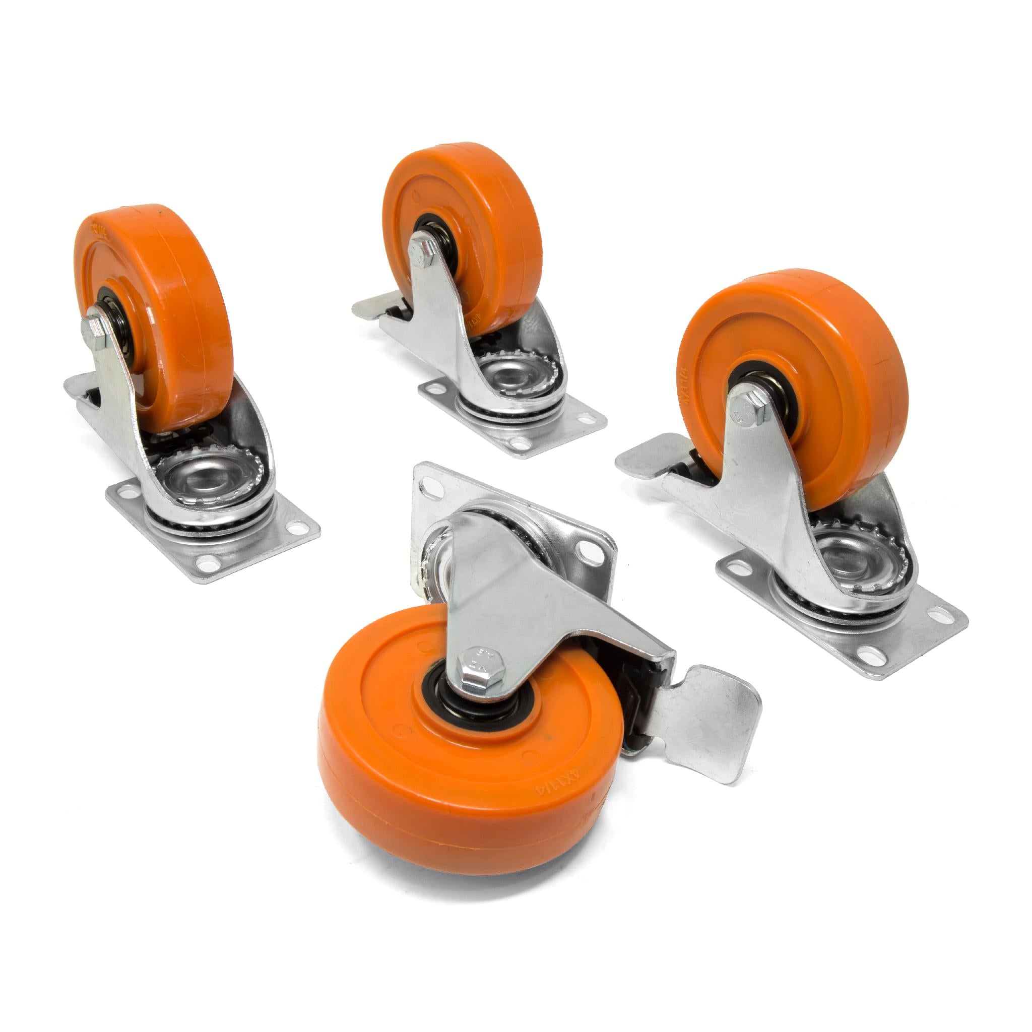 WEN CA4335B 5-Inch Heavy Duty Polyurethane Swivel Caster Wheels with Double Ball Bearings & Brake - 330 lb Capacity (4-Pack) for Industrial Equipment, Workbenches, and Workshop Carts