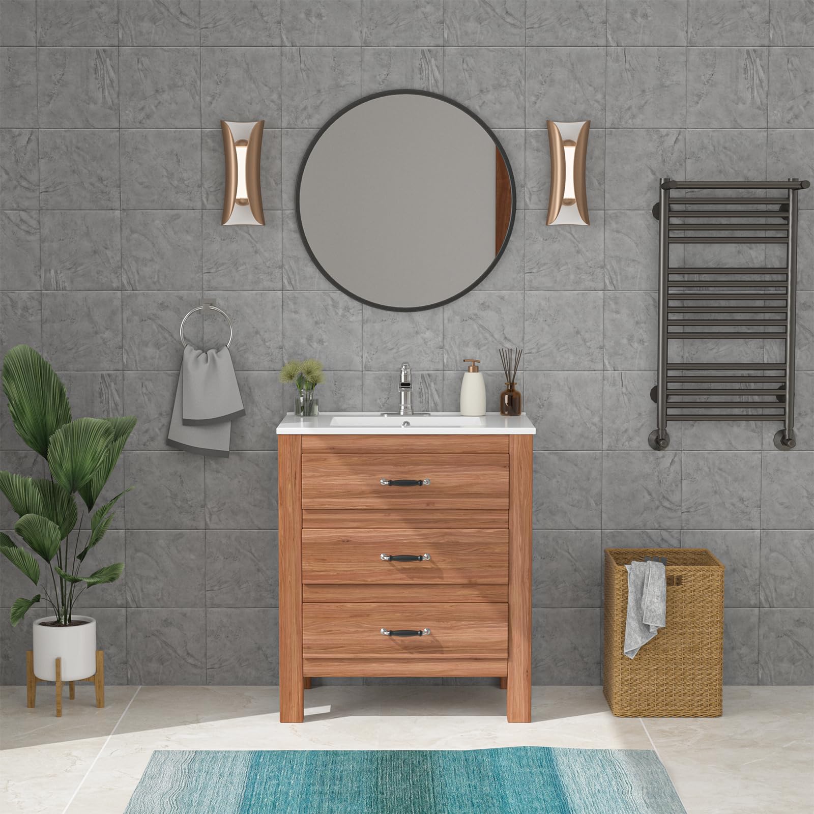 Lordear White Porcelain Ceramic Drop-In Bathroom Sink - 30 x 18 Inch Single Hole Vanity Top Basin for Modern Bathrooms | Perfect for Home Renovation & Guest Bathroom Upgrades
