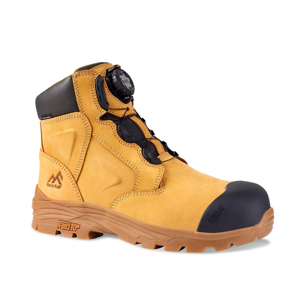 Unisex Rock Fall Honeystone Safety Boots with Fibreglass Toe Cap | Tan Water Repellent Work Boots | BOA Dial Lacing System | SRC Slip-Resistant | UK Size 3 | Ideal for Construction, Warehouse & Industrial Work Safety