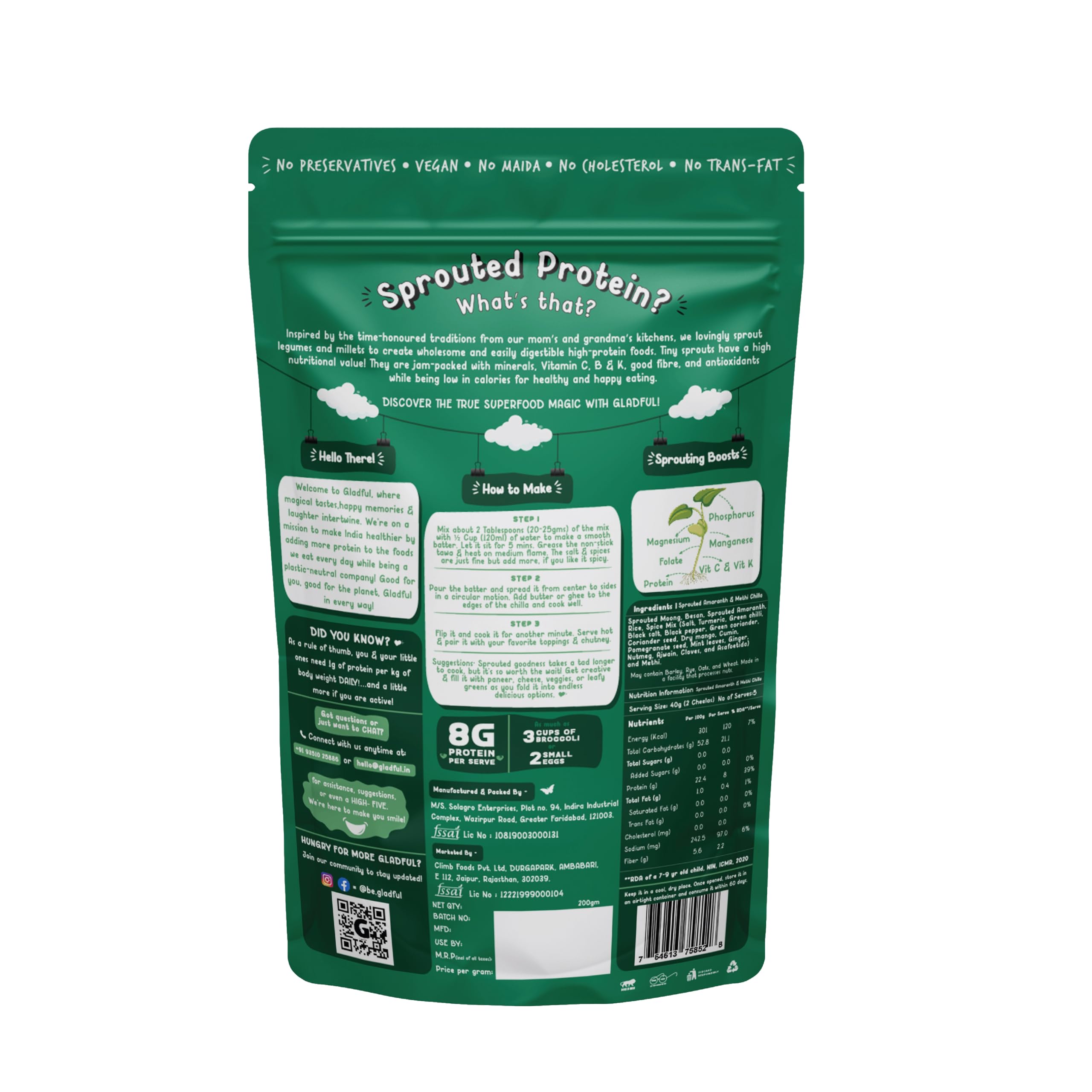 Organic Sprouted Lentils & Millets Protein Dosa Mix - Gluten Free, No Maida, No Palm Oil, Cholesterol Free | High Fiber Healthy Breakfast | 200g Pack | Perfect for Vegan, Keto & Weight Loss Diets | Great for Dosa, Chilla & Pancakes