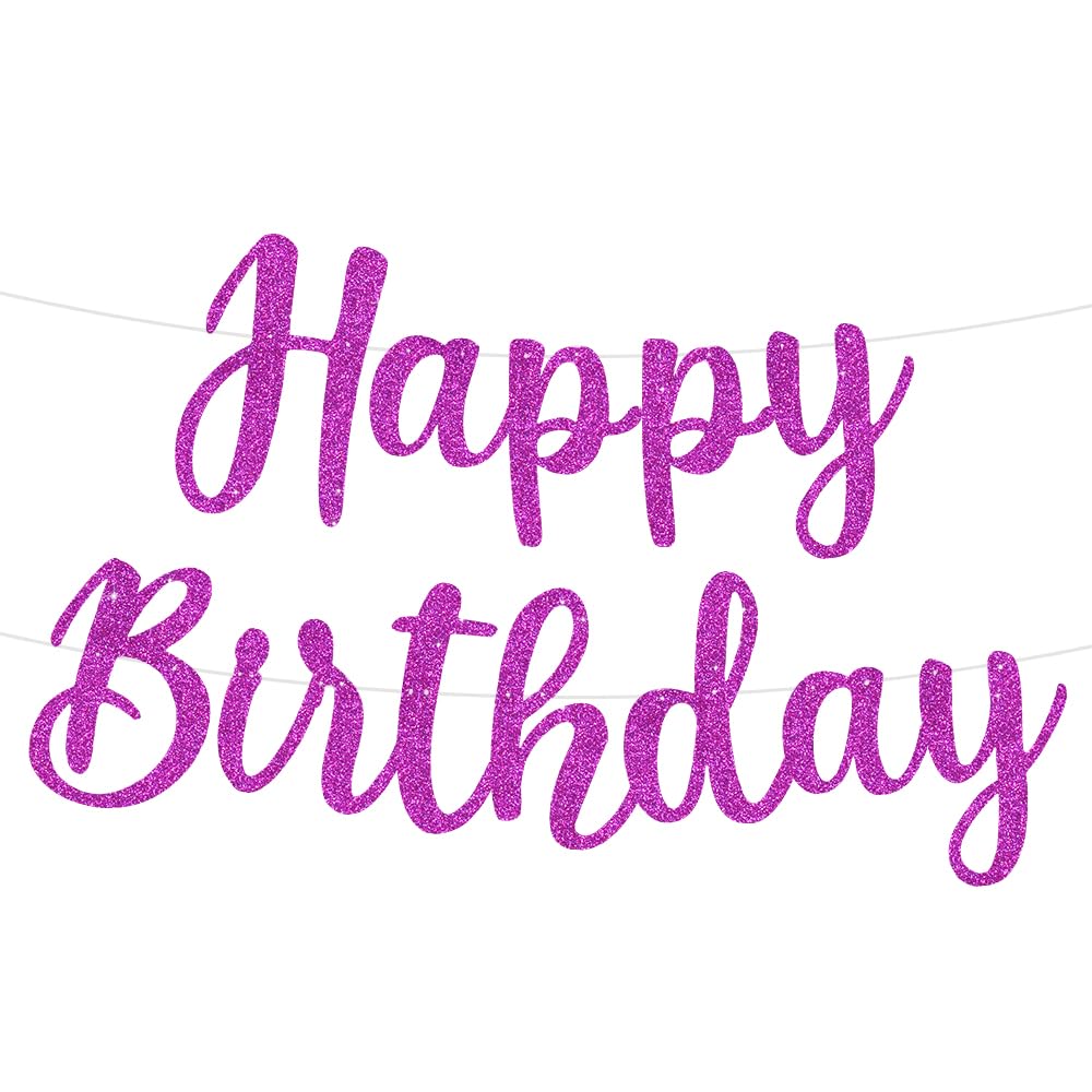 BEISHIDA Purple Happy Birthday Banner - Pre-Strung Glitter Birthday Decorations for Women, Party Backdrop Sign | Perfect for Birthday Parties, Baby Showers & Anniversary Celebrations