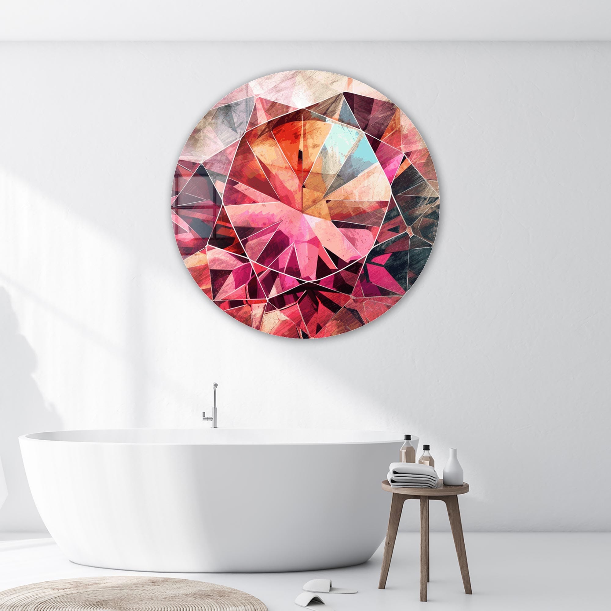 32 Shades of Pink Rounded Glass Wall Art - Modern Abstract Home Decor for Living Room, Bedroom & Office - Shatterproof Tempered Glass with Premium Metal Frame