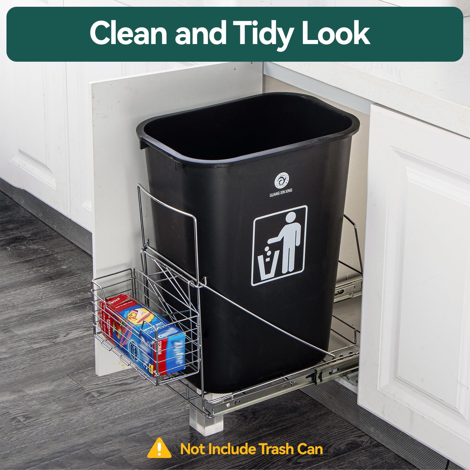 Under Cabinet Pull Out Trash Can Kit - Adjustable Slide Out Garbage Bin Organizer with Removable Basket for 7-11 Gallon Trash Cans (Trash Can Not Included) - Perfect for Kitchen, Bathroom & Office Organization