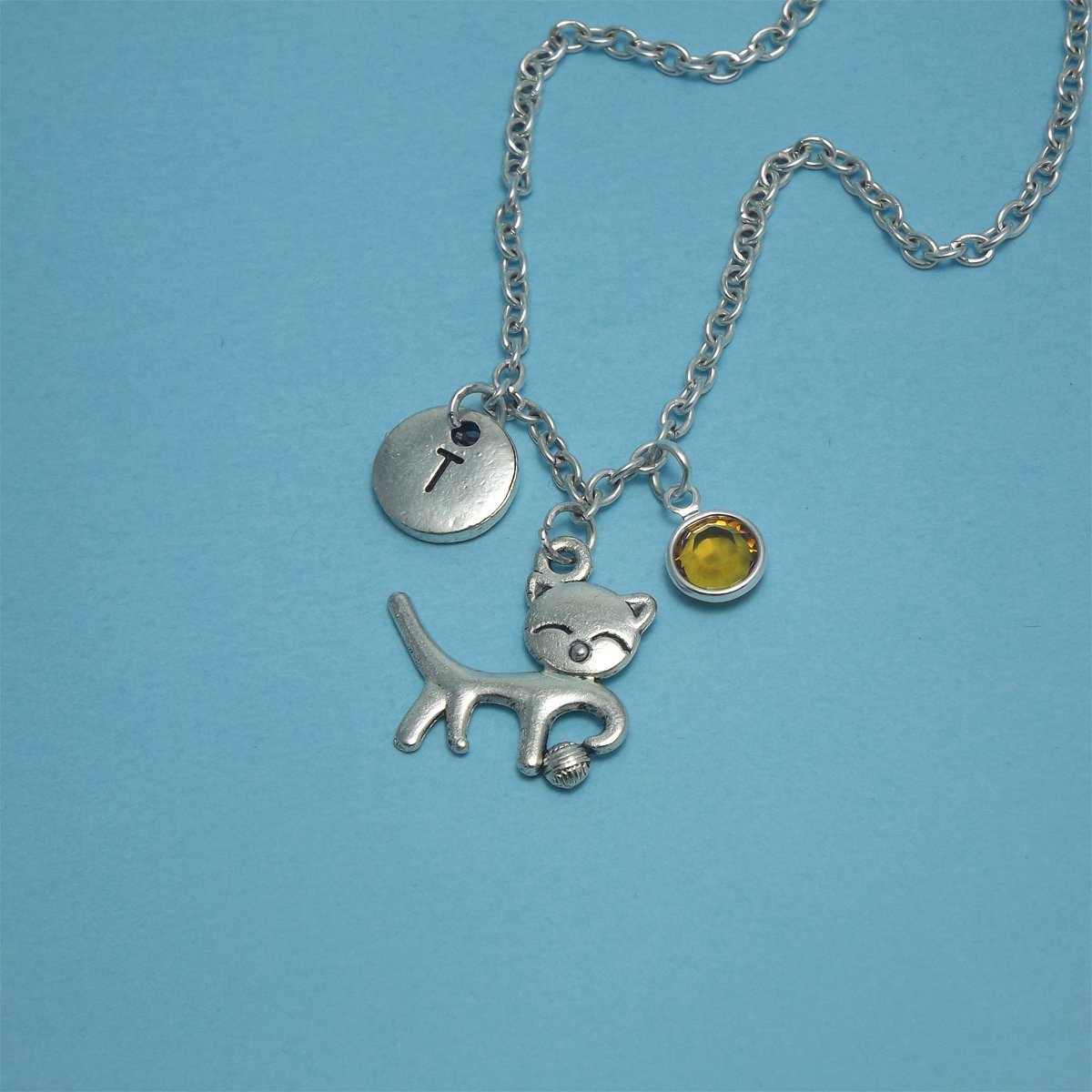 Personalized Silver Cat Necklace for Kids - Pet Jewelry with Cat Charm & Pendant - Cute Kitten Necklace for Children - Perfect Gift for Cat Lovers & Birthday Parties