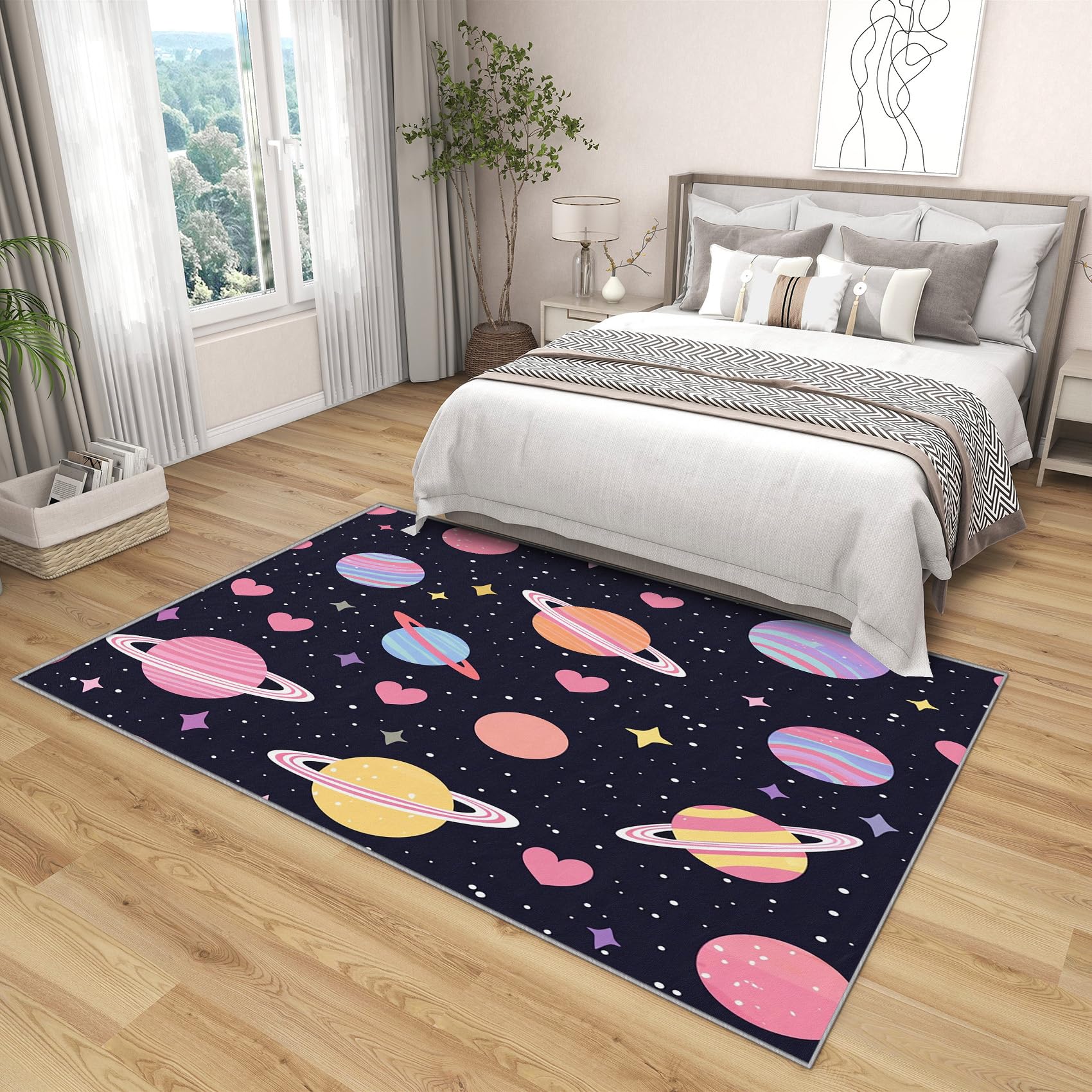 SherAvant 6x8 Planet Rugs for Kids Bedroom - Space Galaxy Universe Area Rug for Boys & Girls - Soft Washable Non-Slip Low Pile Nursery Carpet - Perfect for Playrooms, Bedrooms & Home Decor