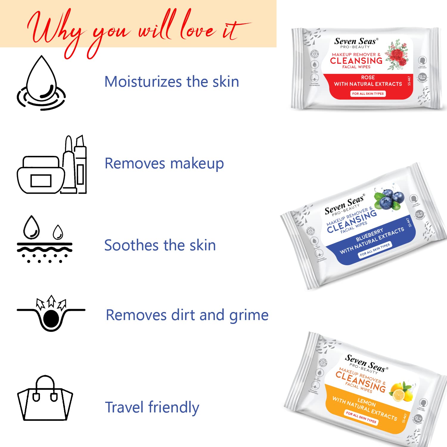 Seven Seas Fresh Clean Glow Makeup Remover Wipes - 25 Count | Gentle Purifying Facial Cleansing Wipes for All Skin Types | Ultra Soft, Alcohol-Free & Paraben-Free | Hydrates & Moisturizes Skin | Perfect for Travel, Gym & Daily Makeup Removal