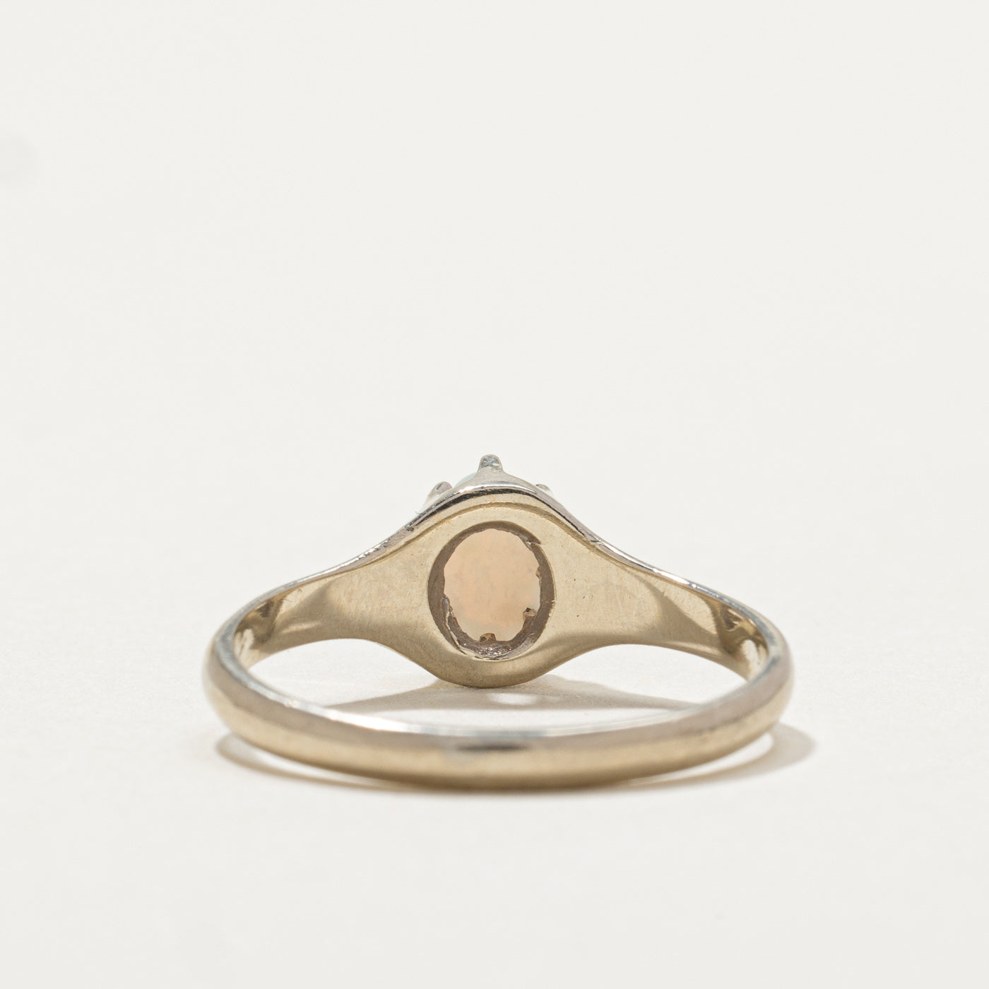 14K White Gold Belcher Set Opal Ring - 0.22ct Natural Opal Gemstone, Size 6.75, Elegant Wedding Band, Anniversary Gift for Her, Perfect for Bridal Jewelry & Special Occasions