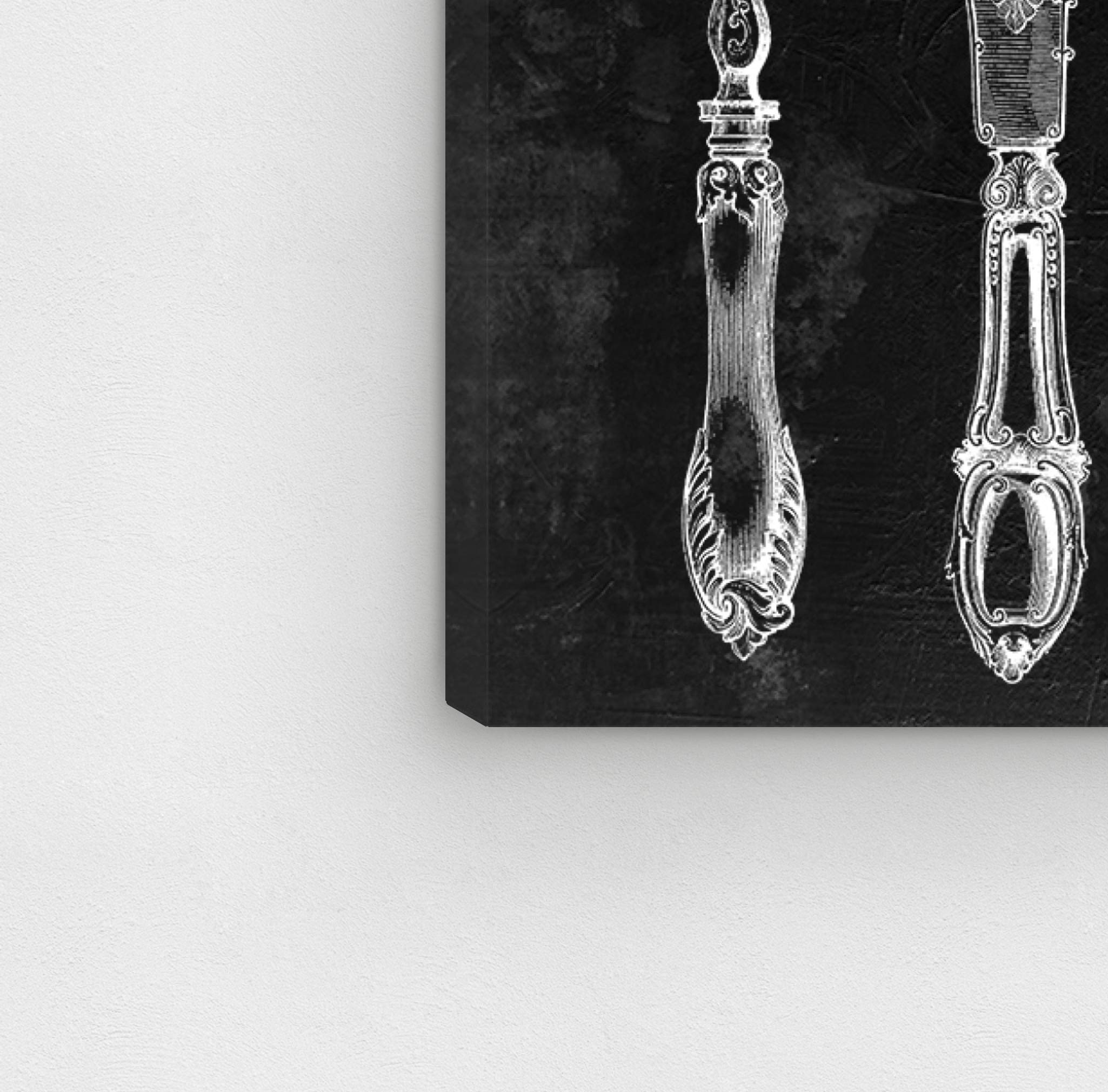 Royal Cutlery Kitchen Wall Art - 30x20 Inch Gray & Black Canvas Print by Oliver Gal - Elegant Food Decor for Dining Room, Restaurant & Home Décor
