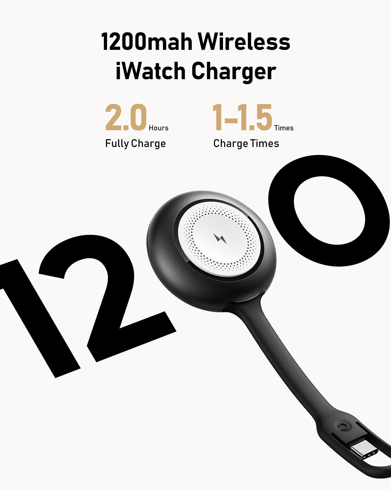 Portable 1200mAh Magnetic Wireless Charger for Apple Watch Series 9/8/7/6/SE/5/4 - Keychain Power Bank for iWatch (Black) | Perfect for Travel, Gym & On-the-Go Charging