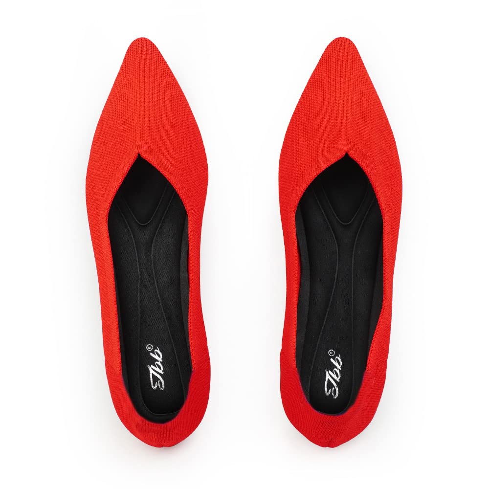 JBB Women's Pointed Toe Ballet Flats - Knit Slip-On Loafers with Low Wedge for Walking | Comfortable Casual Dress Shoes for Work, Travel & Everyday Wear