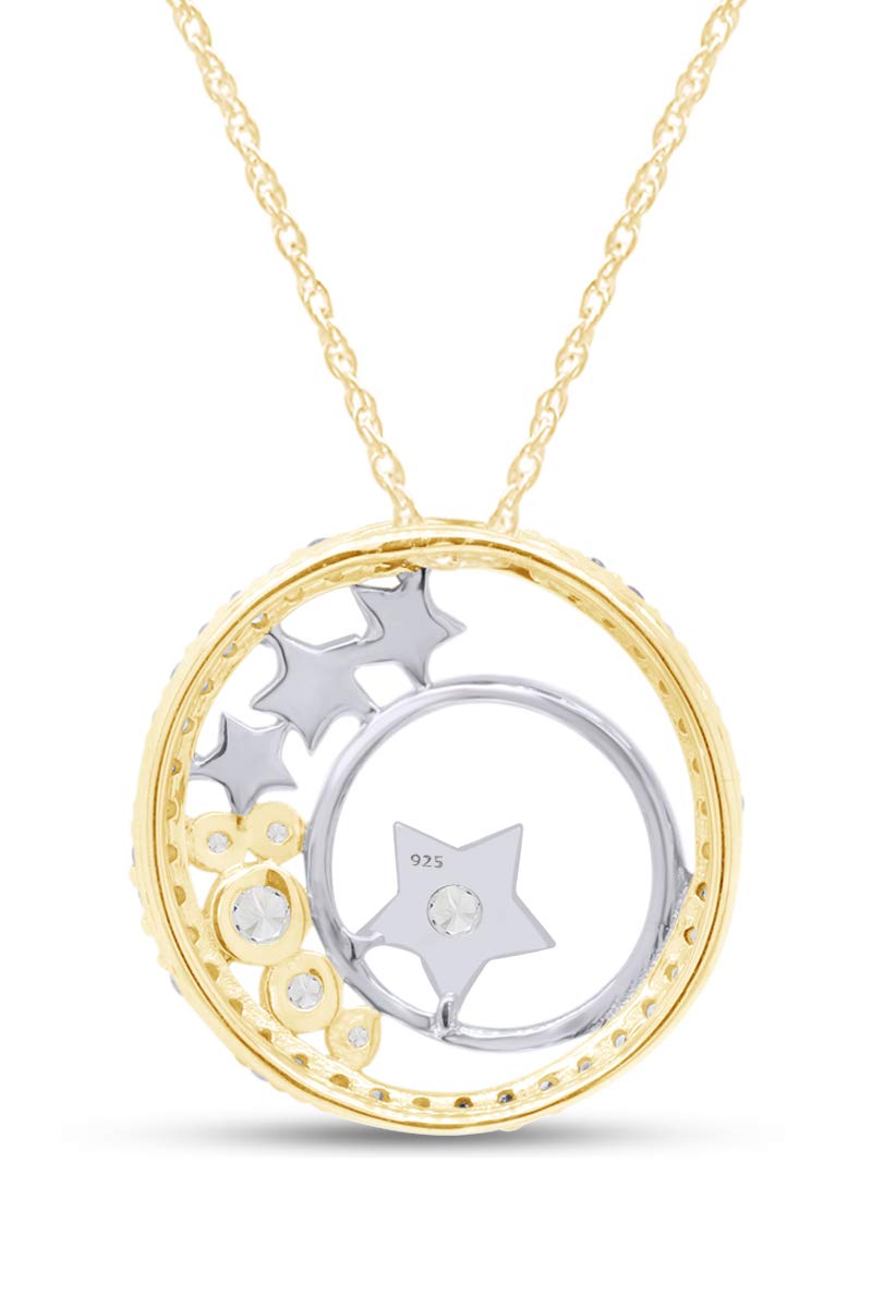 1/3 Carat Natural Diamond Moon Star Pendant Necklace - 14k Gold Over Sterling Silver, I-J Color, I2-I3 Clarity - Perfect Mother's Day Jewelry Gift for Women, Birthday, Anniversary & Special Occasions